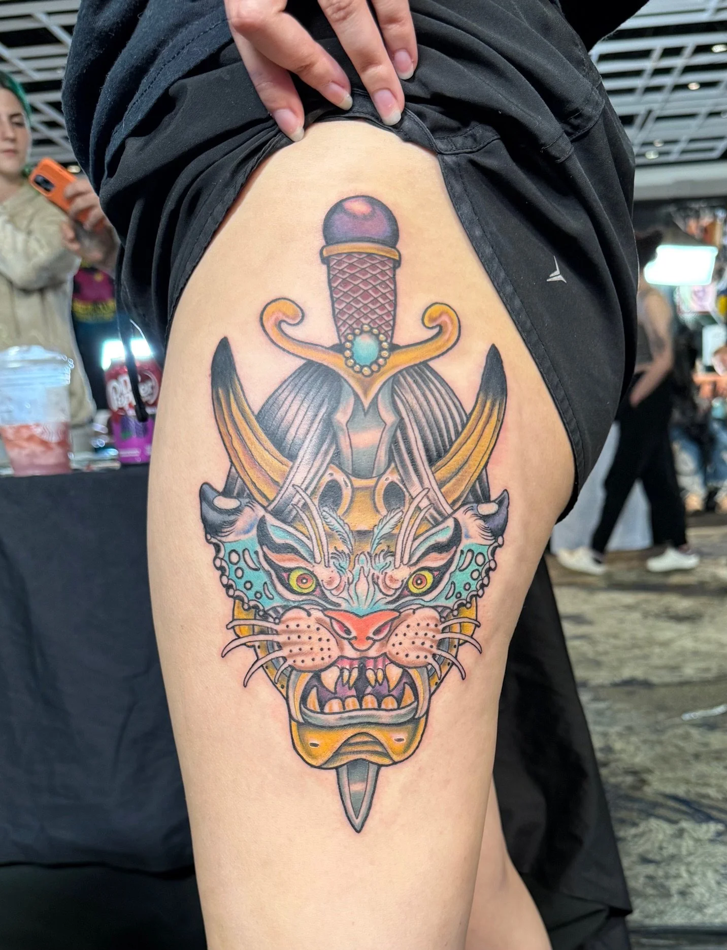 Hannya Mask and Dagger with a Tiger Moth landing on it.