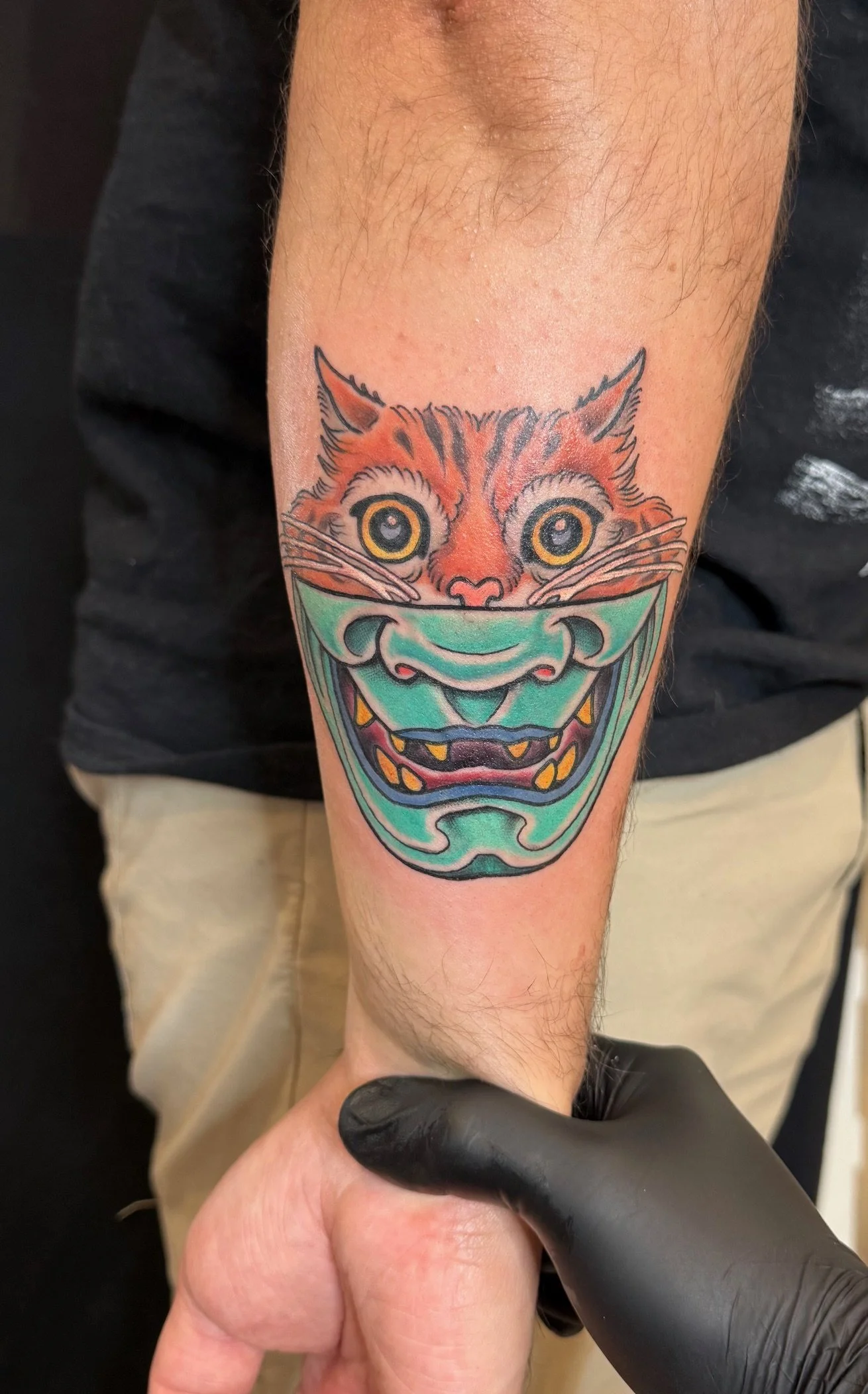 Cat and Hannya mask tattoo