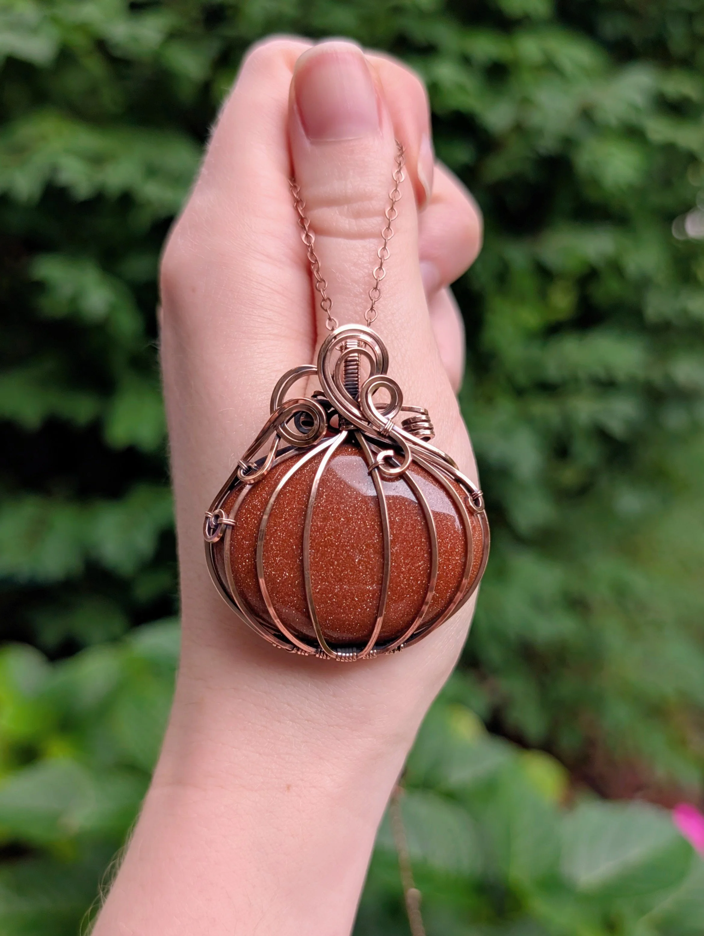 Statement Pumpkin Necklace with Goldstone in Copper