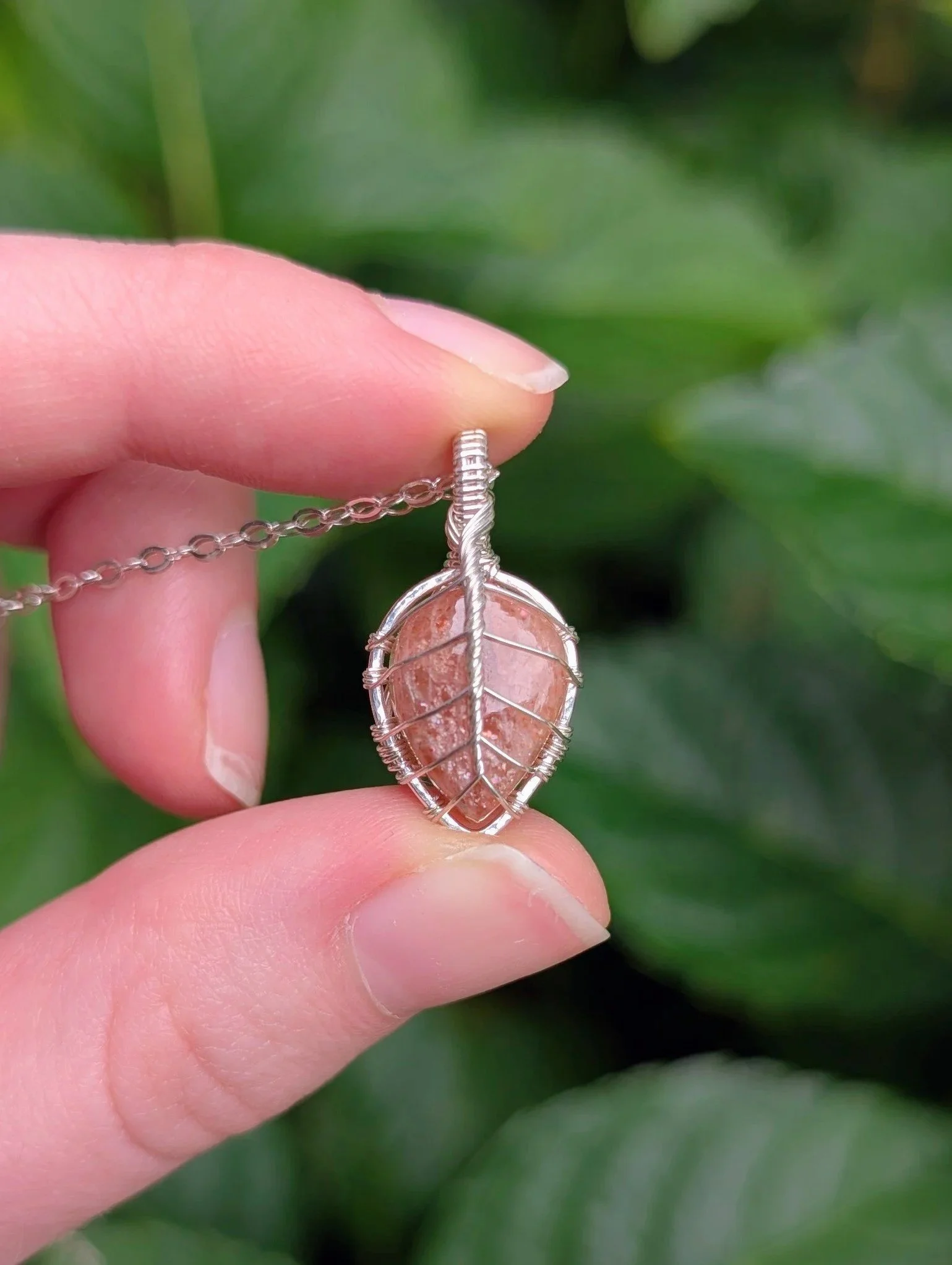 Mini Leaf Necklace with Sunstone in Sterling Silver