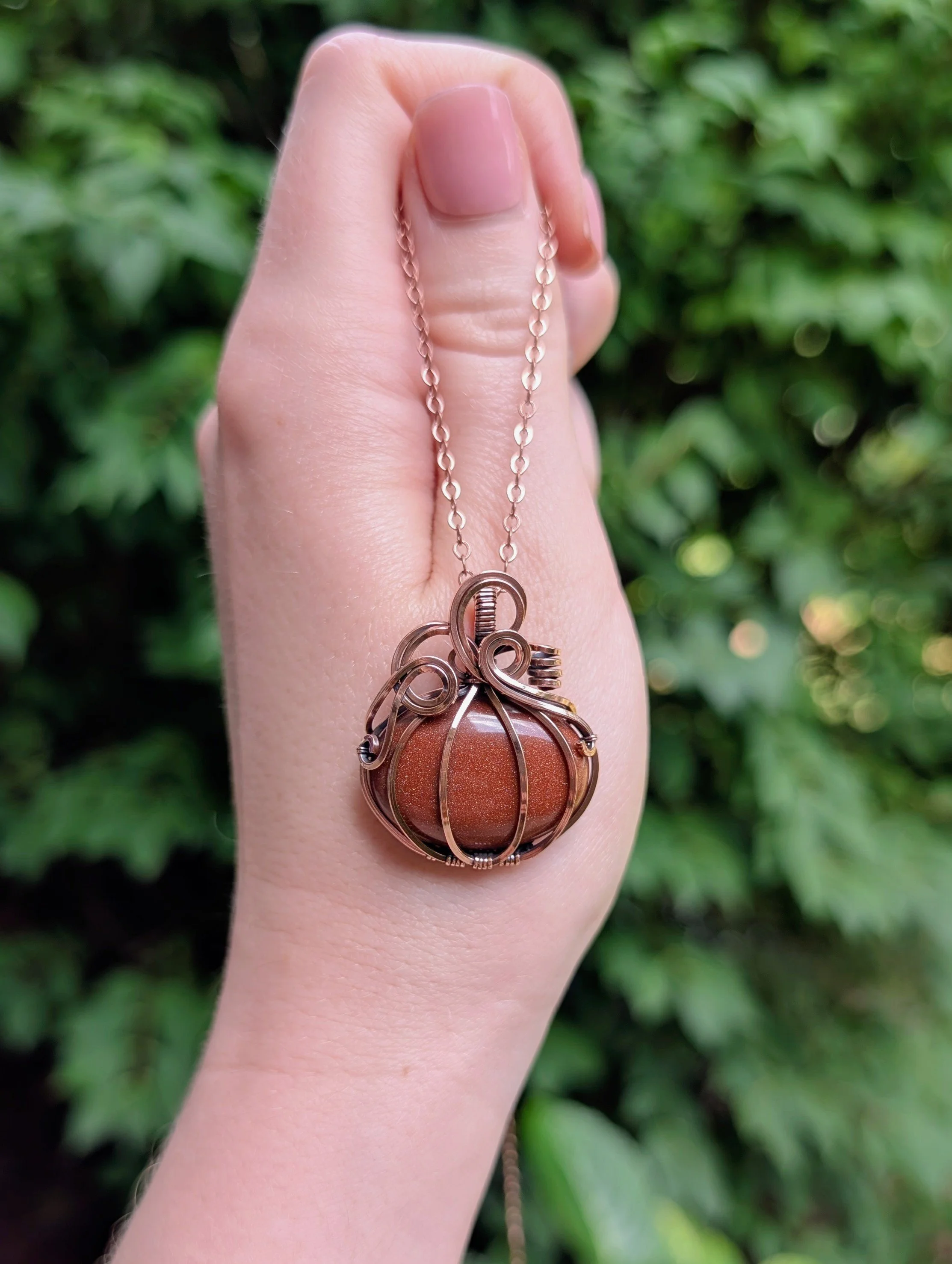 The Pumpkin Necklace with Goldstone in Copper