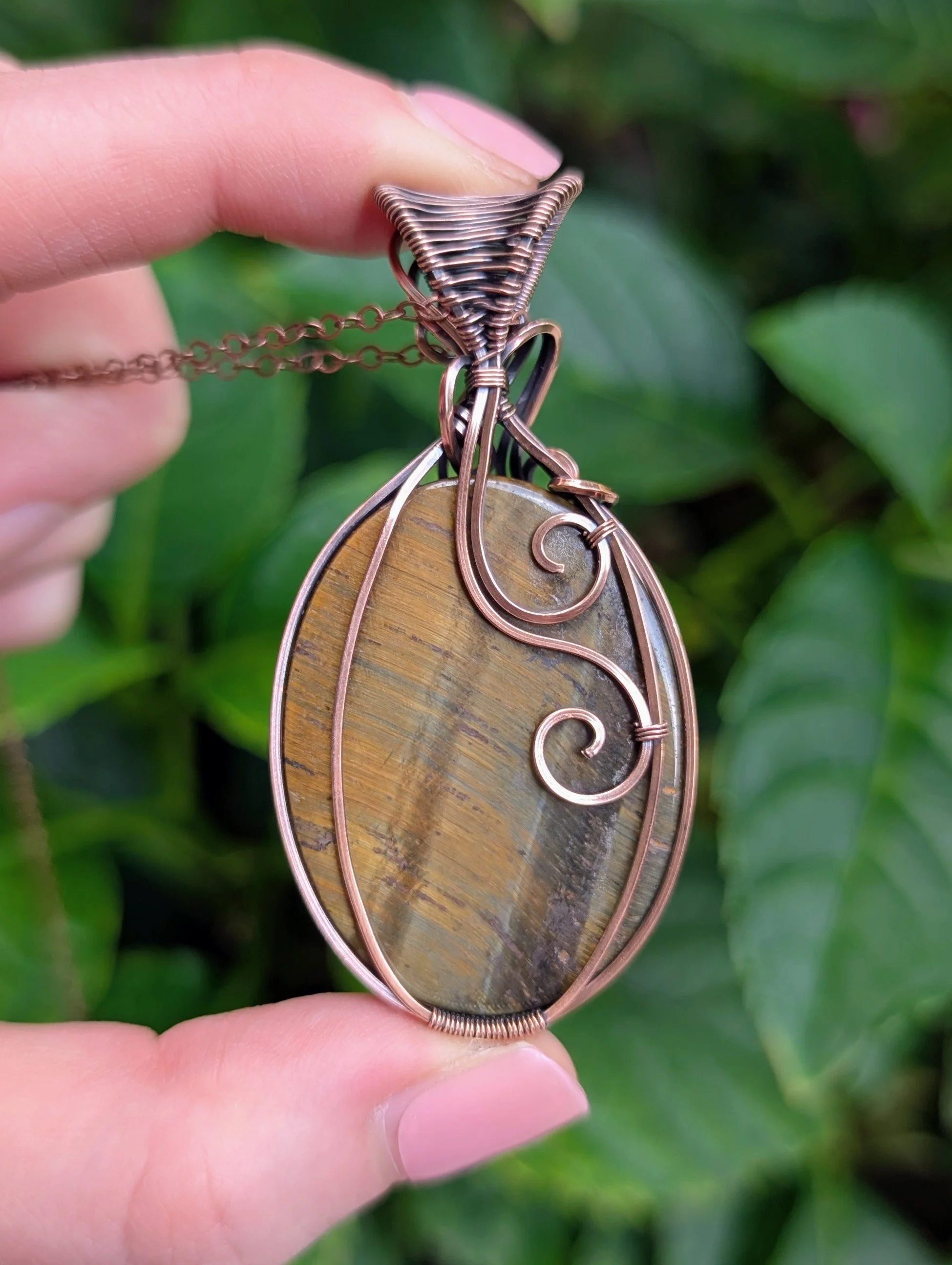 back of The Secret Garden Necklace with Tiger's Eye in Copper