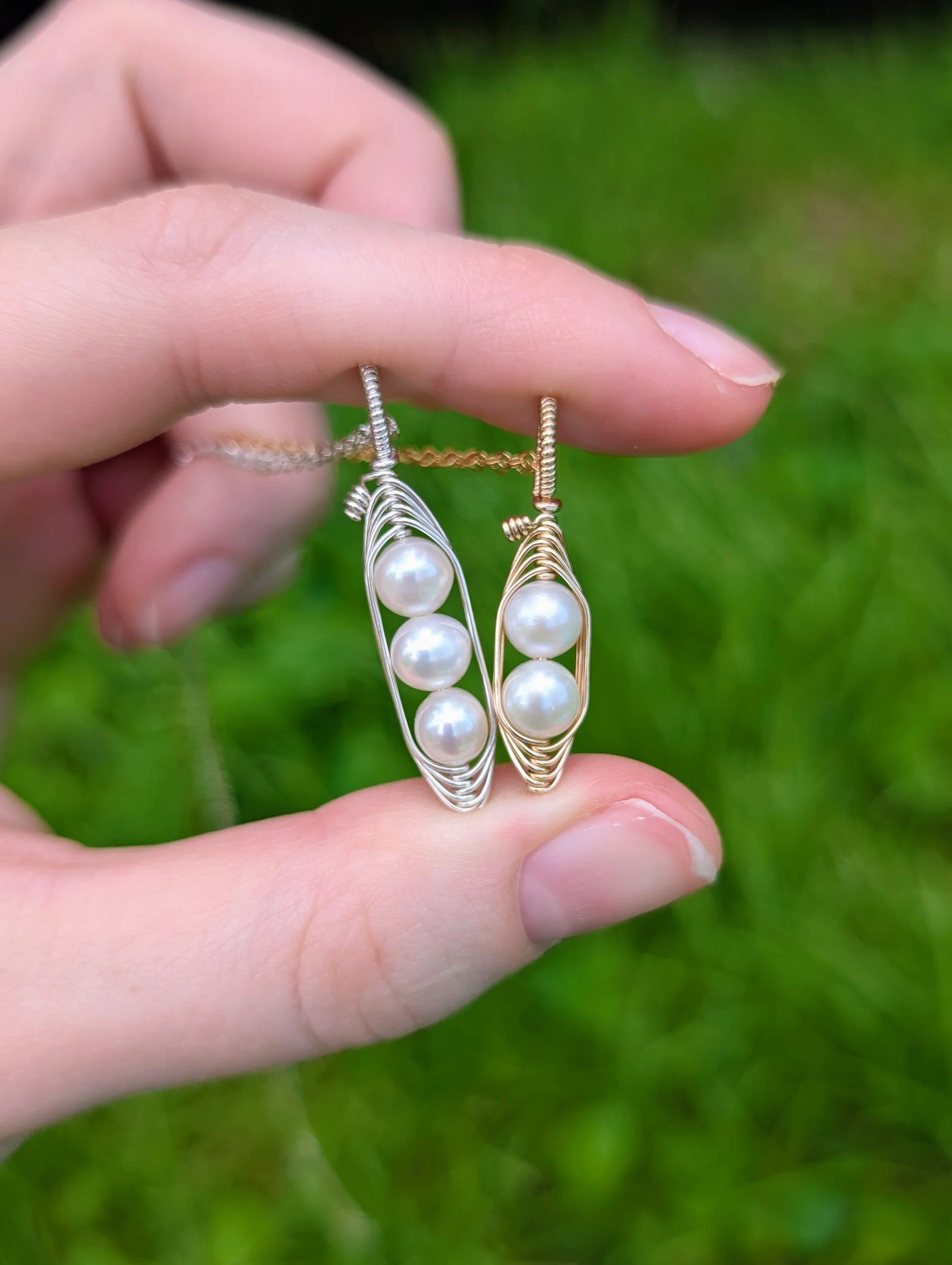Custom Peas in a Pod Necklace | Freshwater Pearl in Sterling Silver or 14k Gold Filled