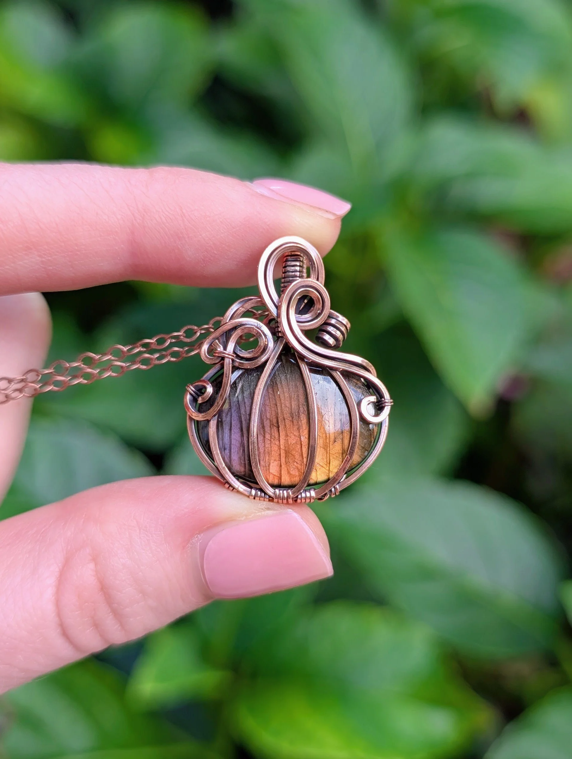 The Pumpkin Necklace | Orange & Purple Labradorite in Copper