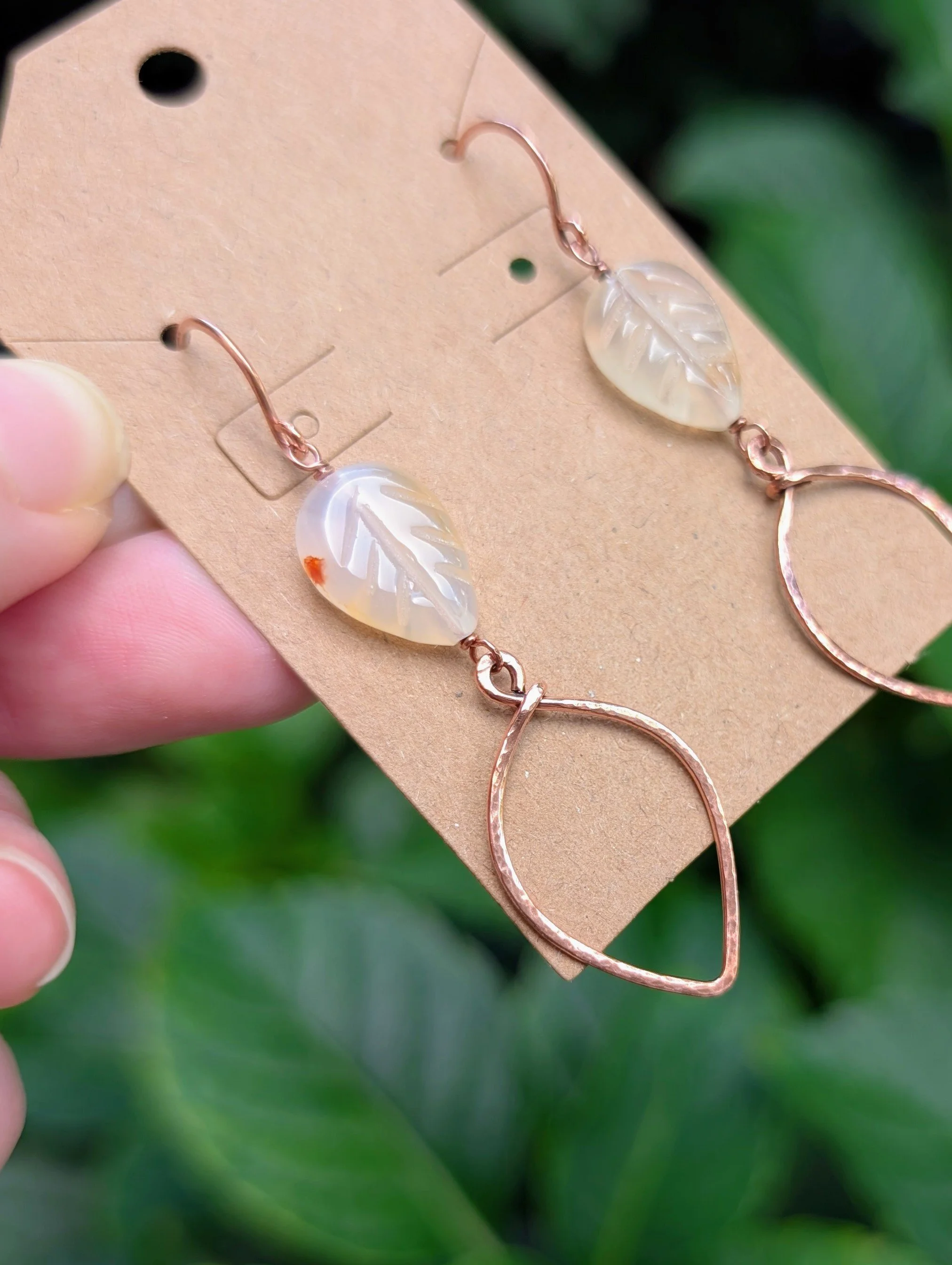 Cascading Leaves Earrings with Carnelian in Copper