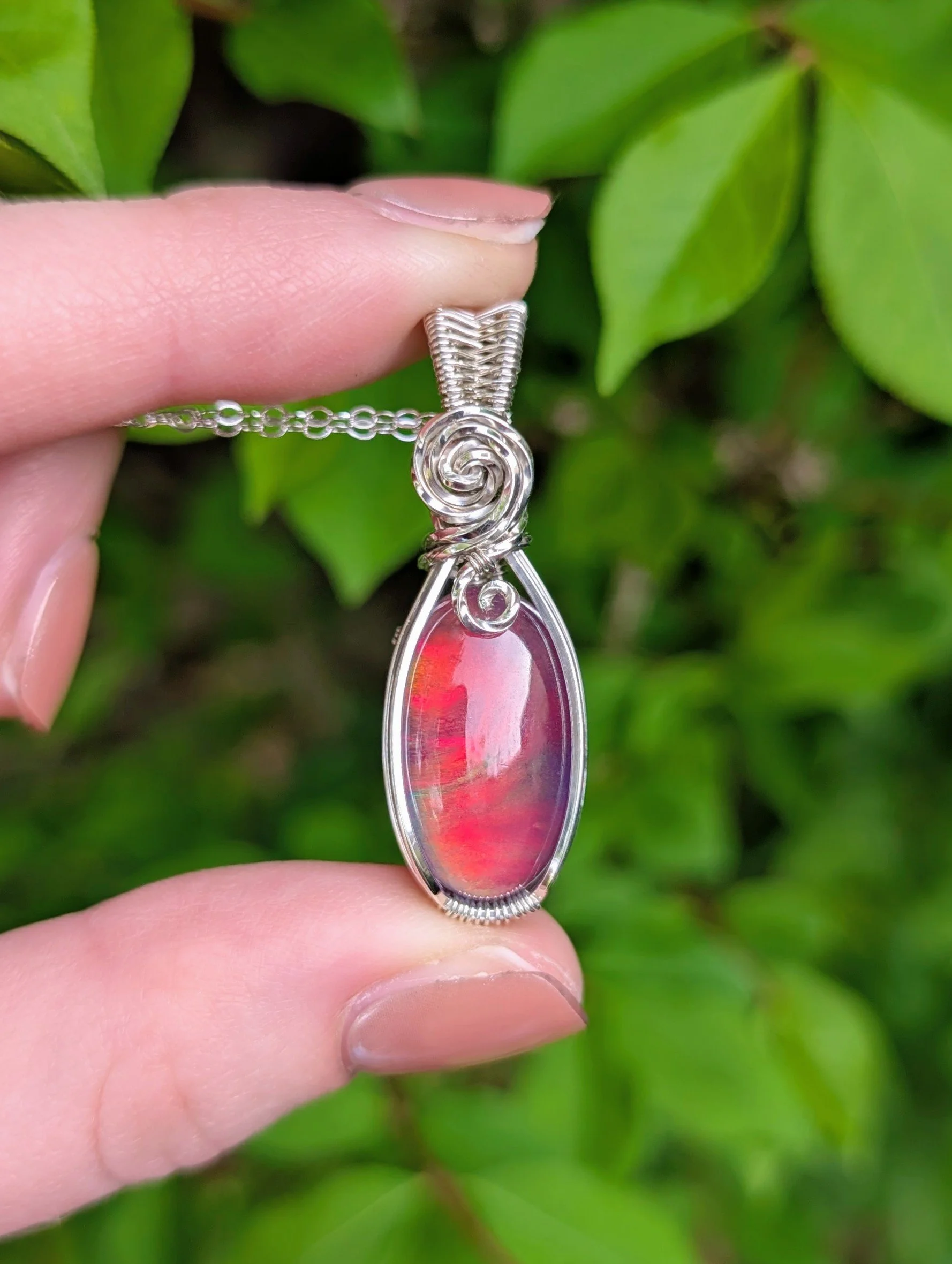 Rosette Necklace | Red Aurora Opal Doublet in Sterling Silver