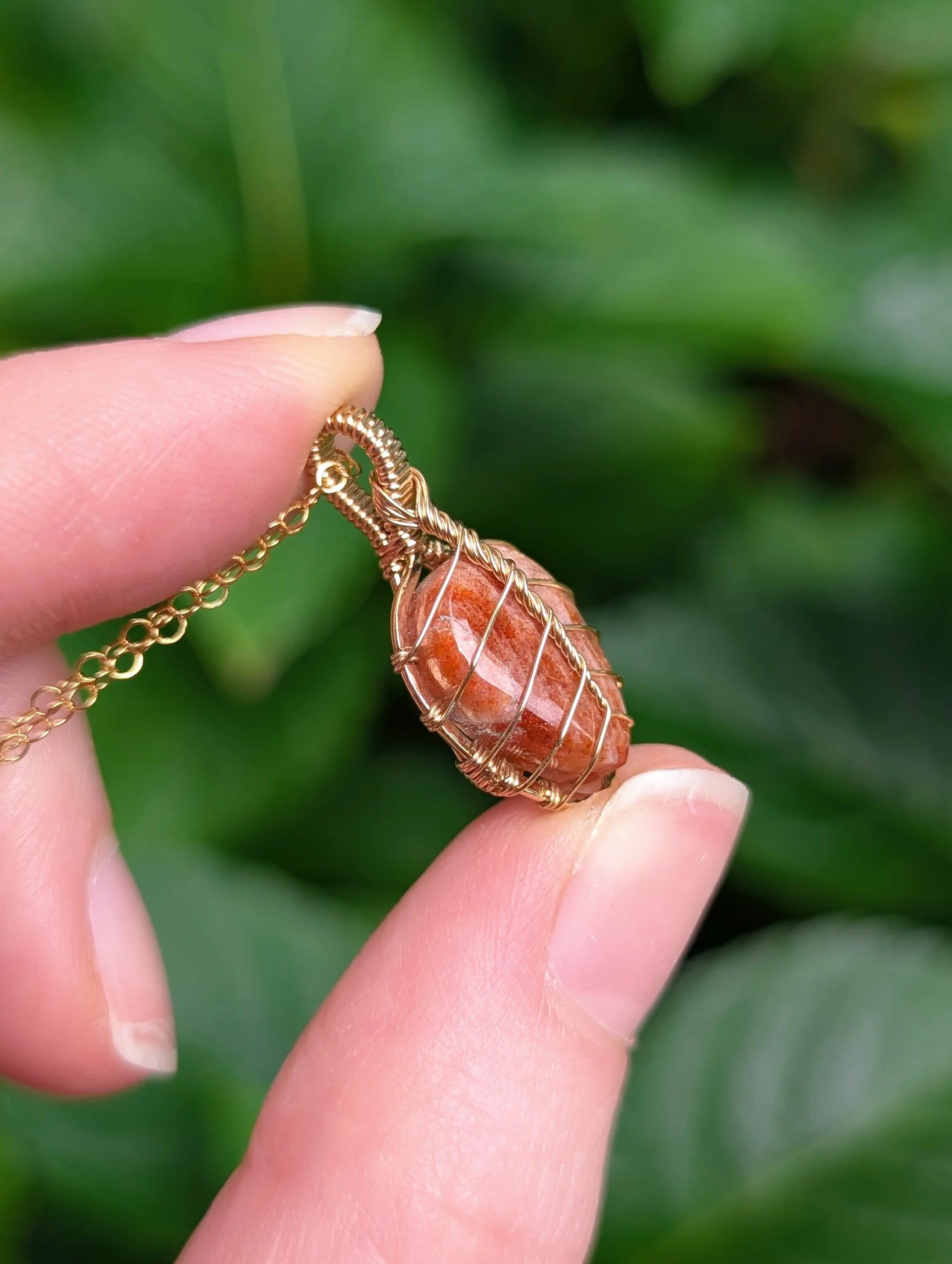 Mini Leaf Necklace with Sunstone in 14k Gold Filled