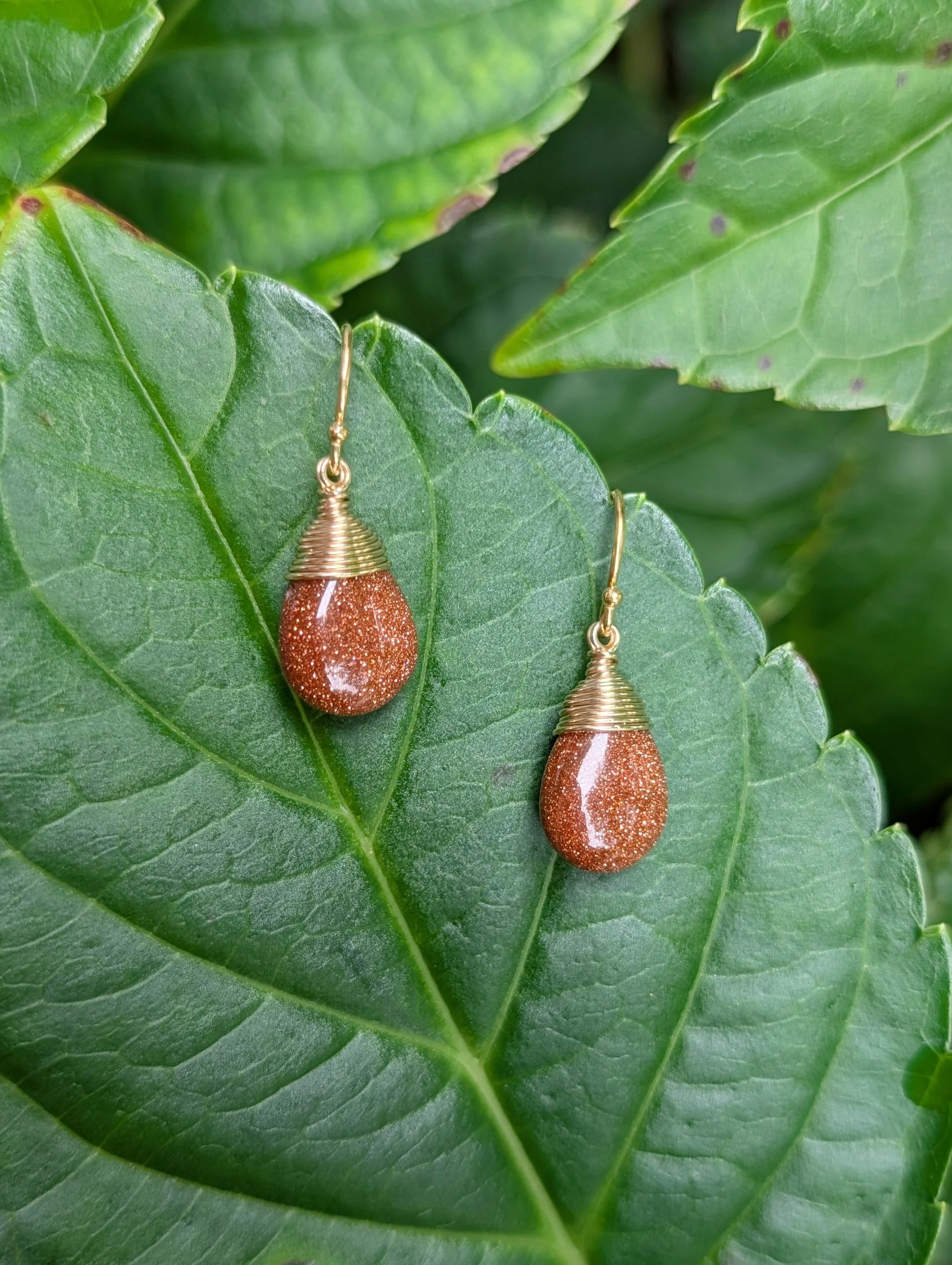 Teardrop Earrings with Goldstone in 14k Gold Filled