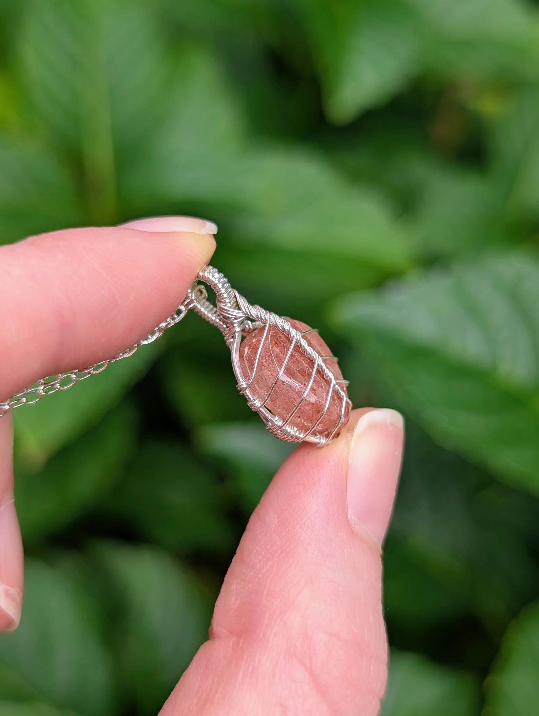 Mini Leaf Necklace with Sunstone in Sterling Silver