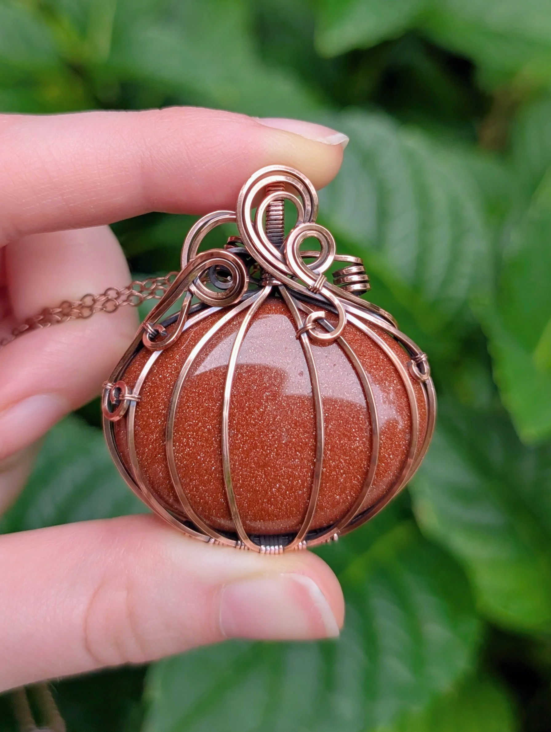 Statement Pumpkin Necklace with Goldstone in Copper