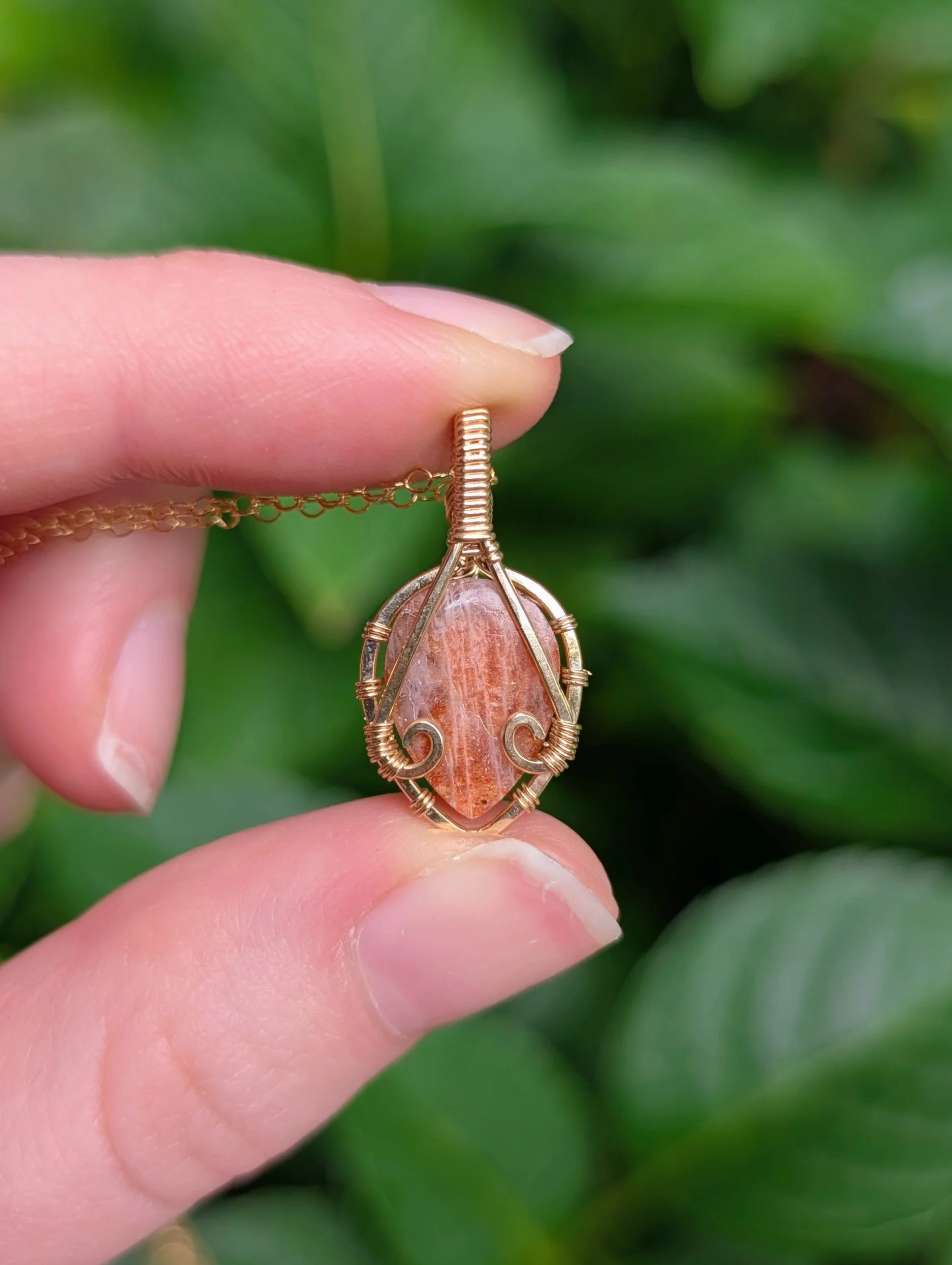 back of Mini Leaf Necklace with Sunstone in 14k Gold Filled