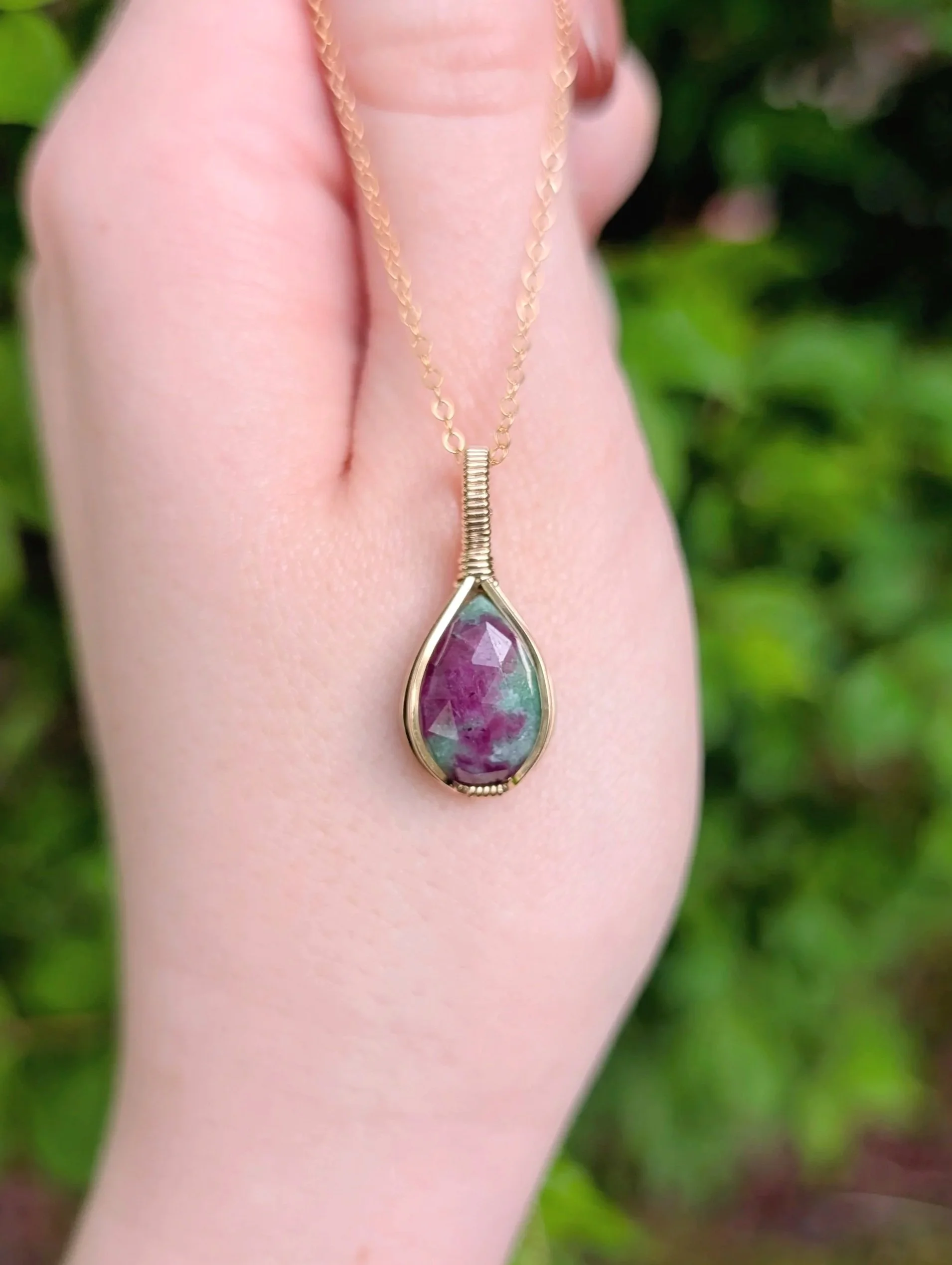 Flower Petal Necklace | Ruby Zoisite in 14k Gold Filled