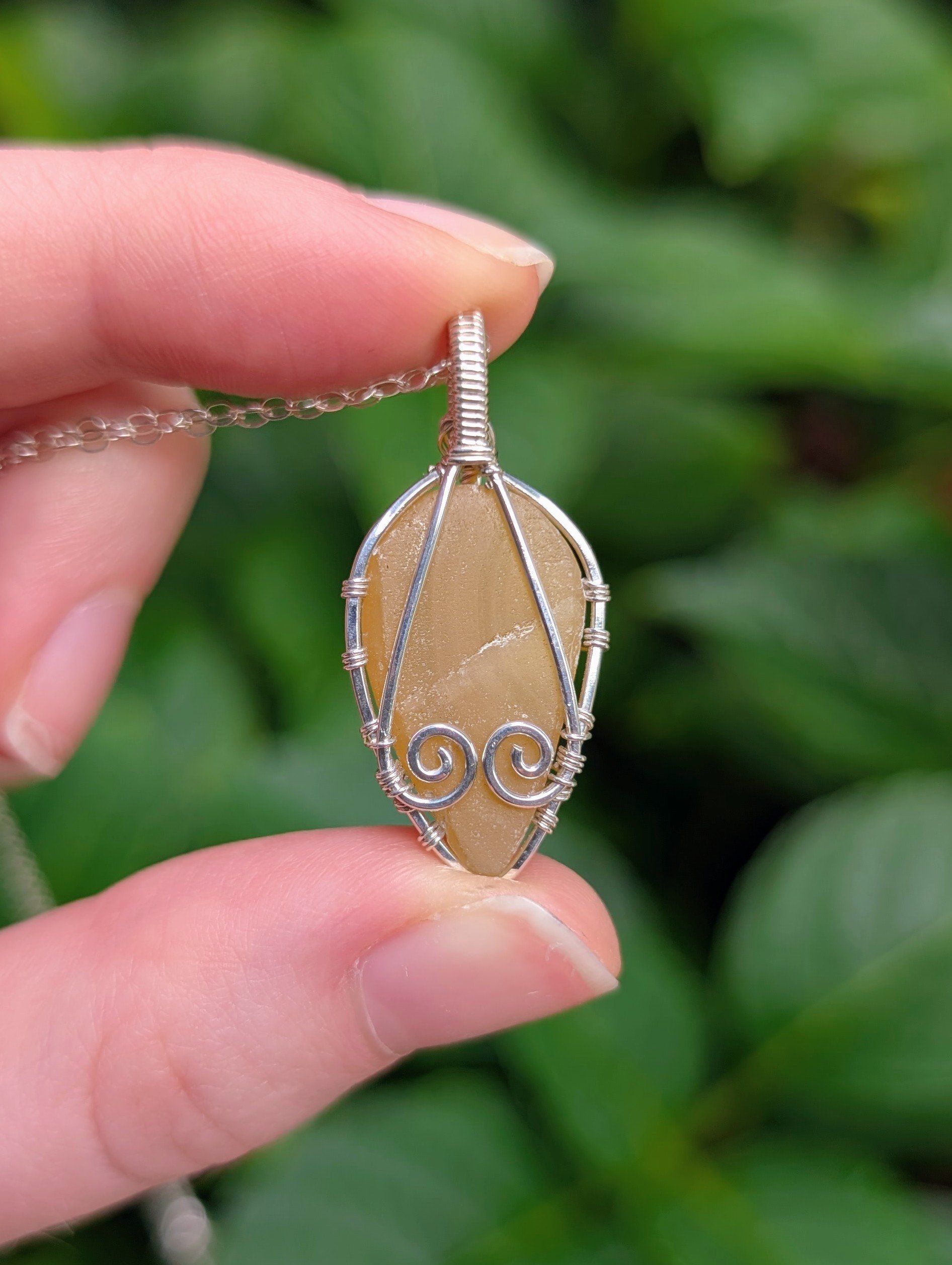 back of Autumn Leaf Necklace with Yellow Aragonite in Sterling Silver