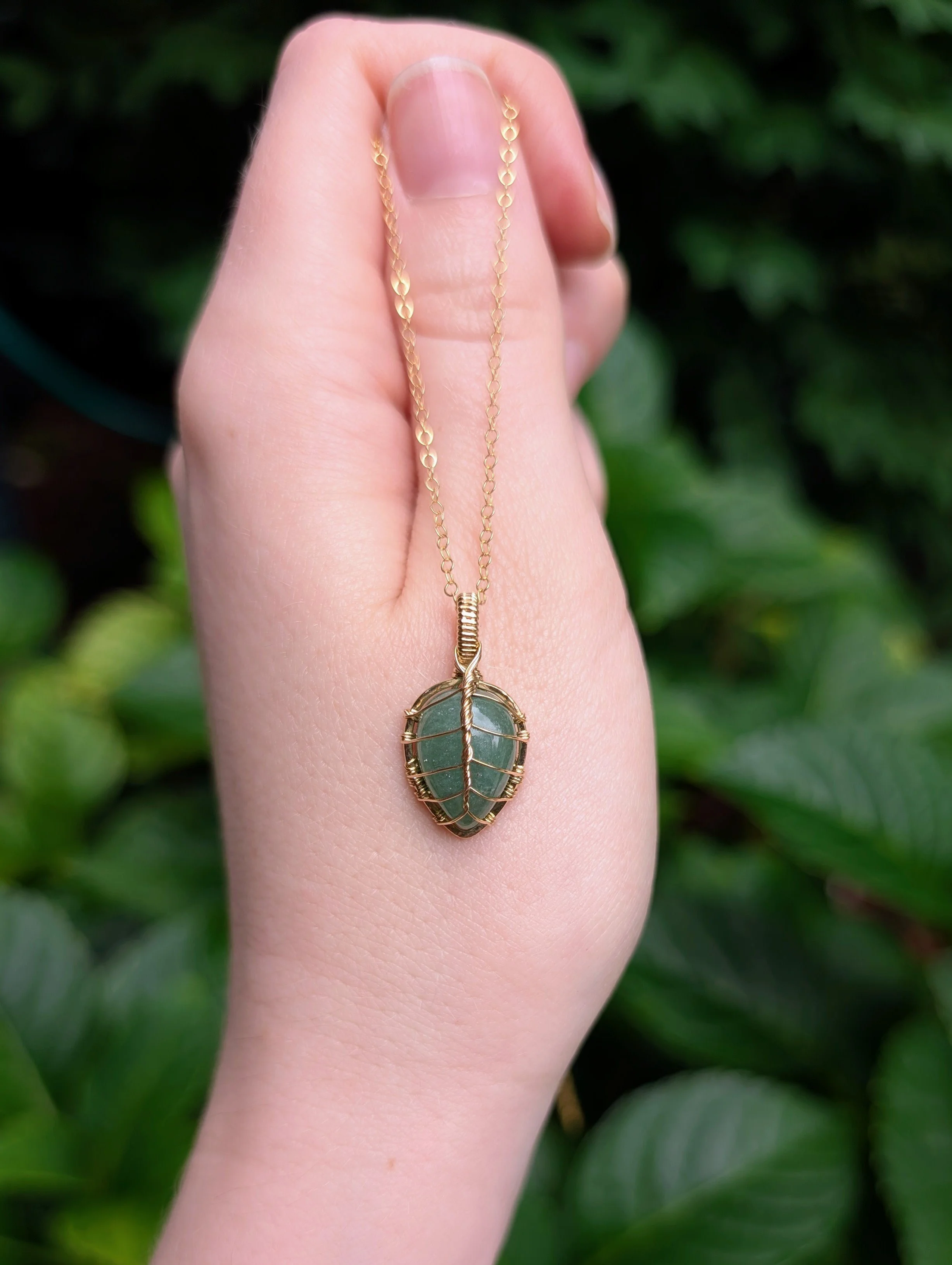 Mini Leaf Necklace with Green Aventurine in 14k Gold Filled