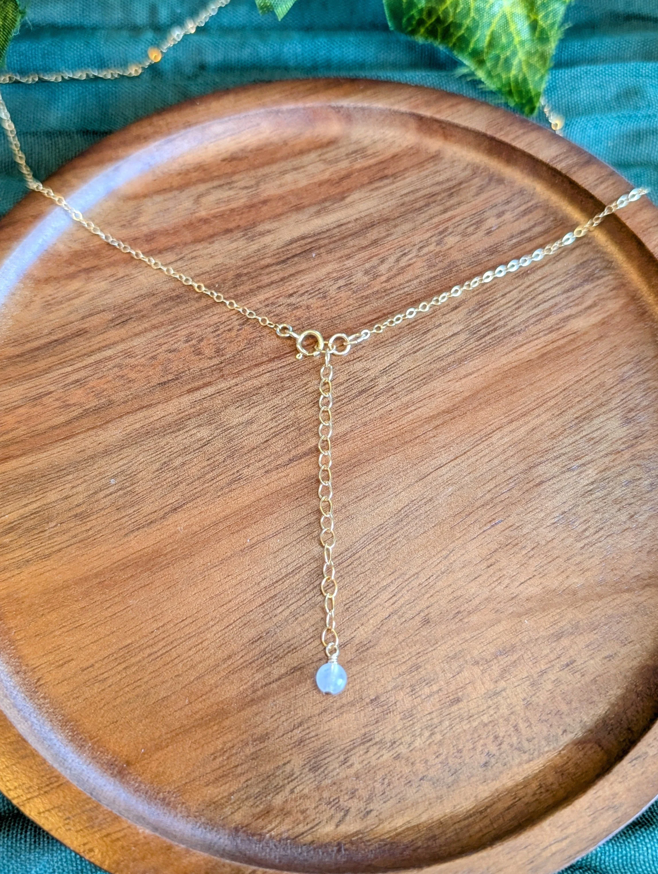 The gold-filled chain with a spring ring clasp and 2-inch extension chain.