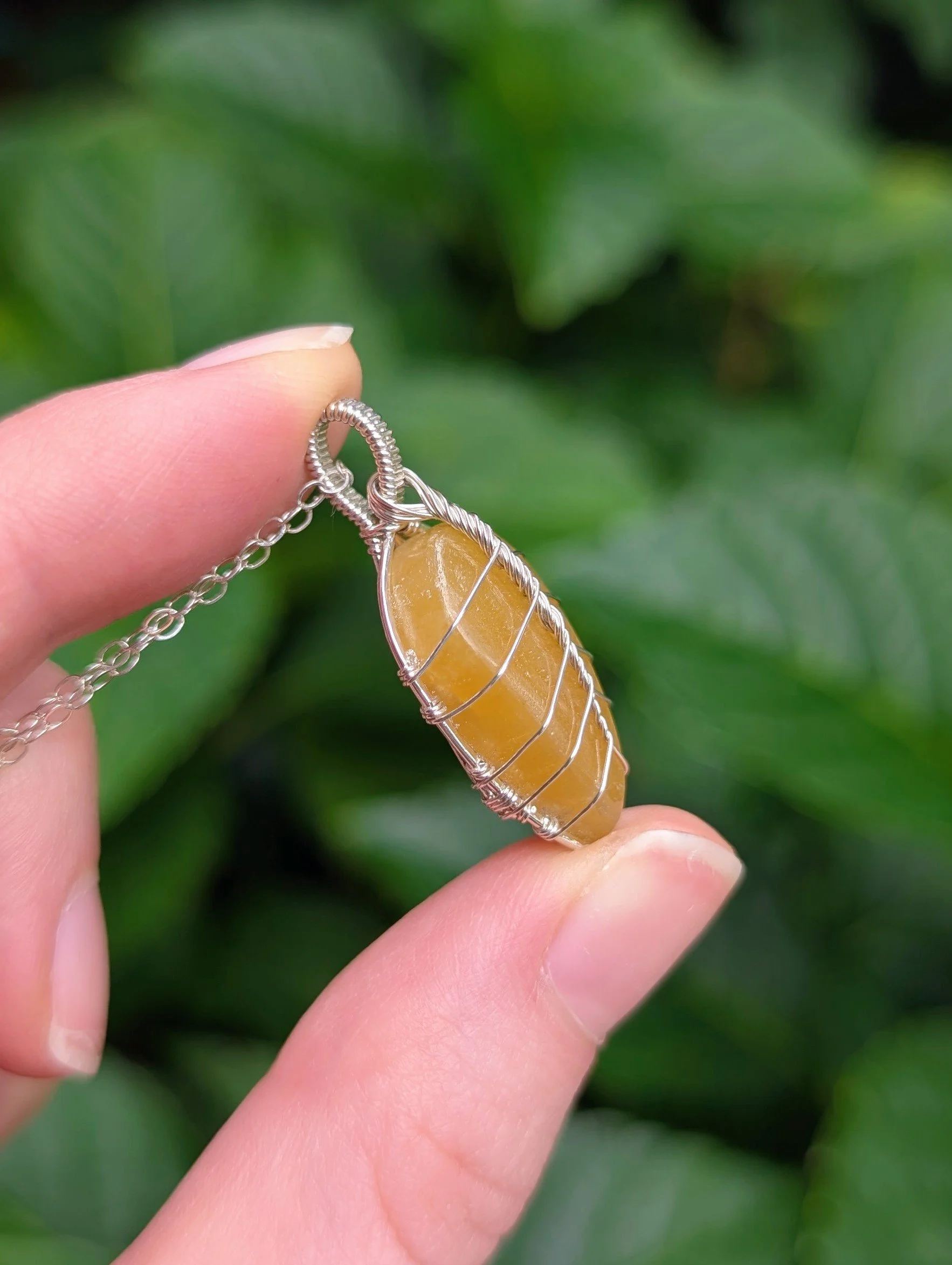 side of Autumn Leaf Necklace with Yellow Aragonite in Sterling Silver