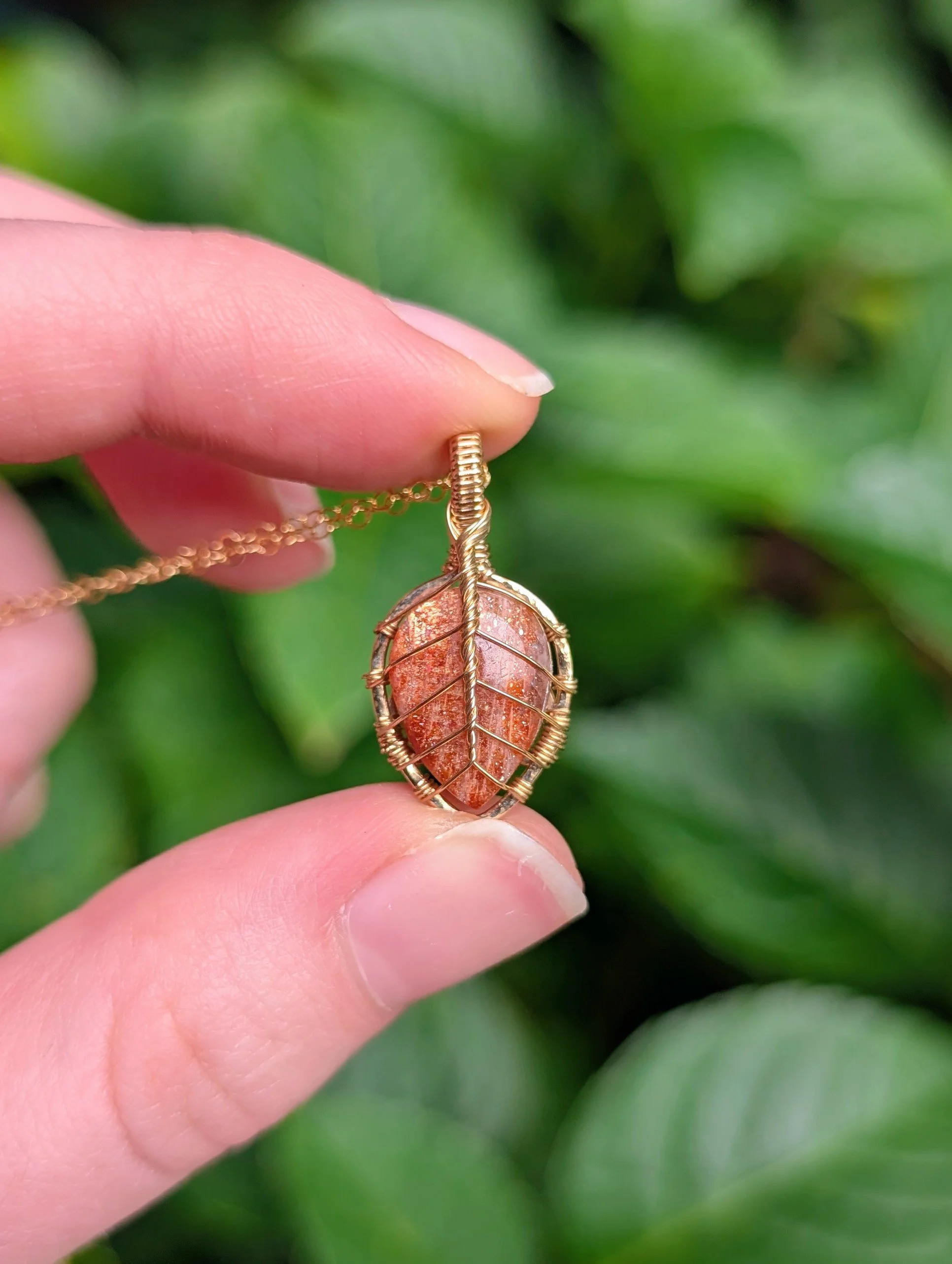 Mini Leaf Necklace | Sunstone in 14k Gold Filled