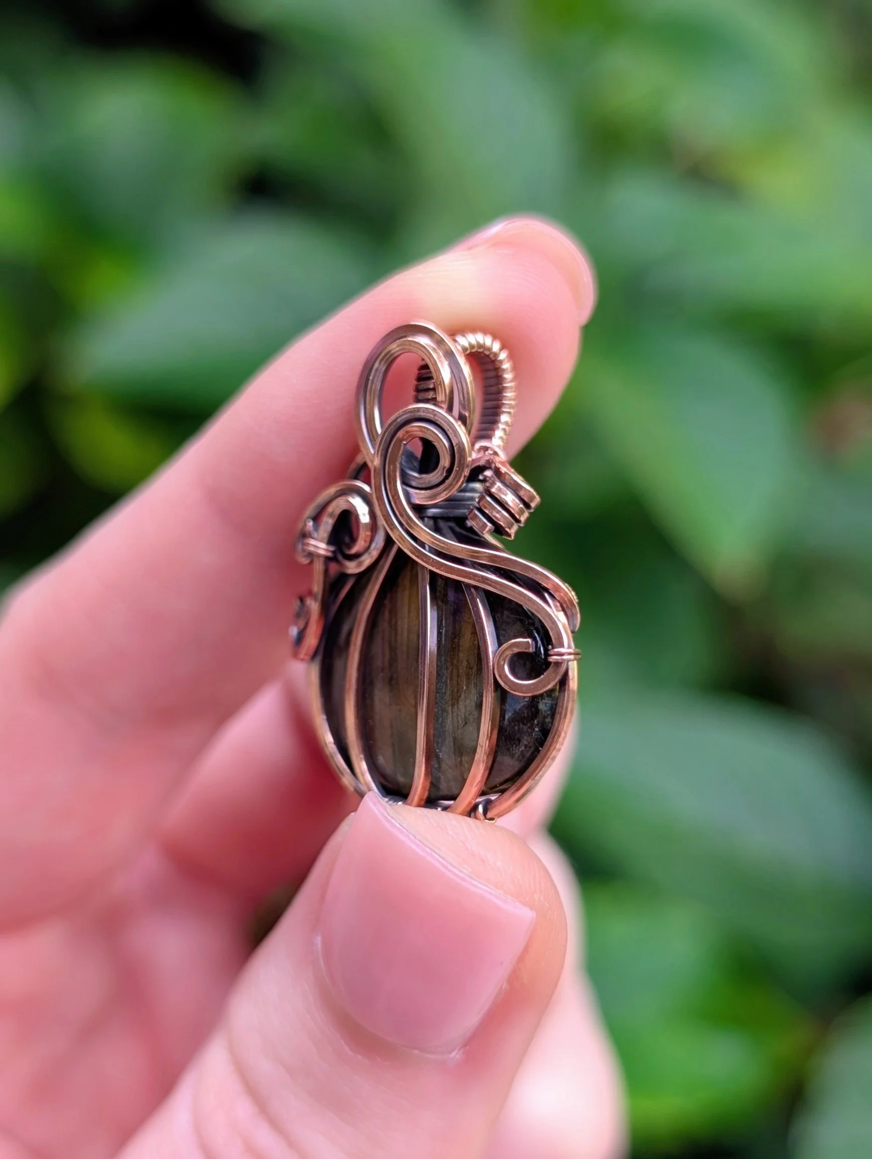 The Pumpkin Necklace with Orange & Purple Labradorite in Copper