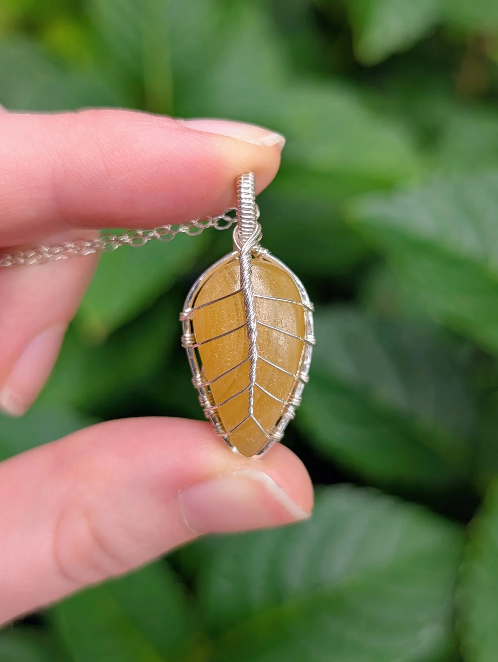 Autumn Leaf Necklace | Yellow Aragonite in Sterling Silver