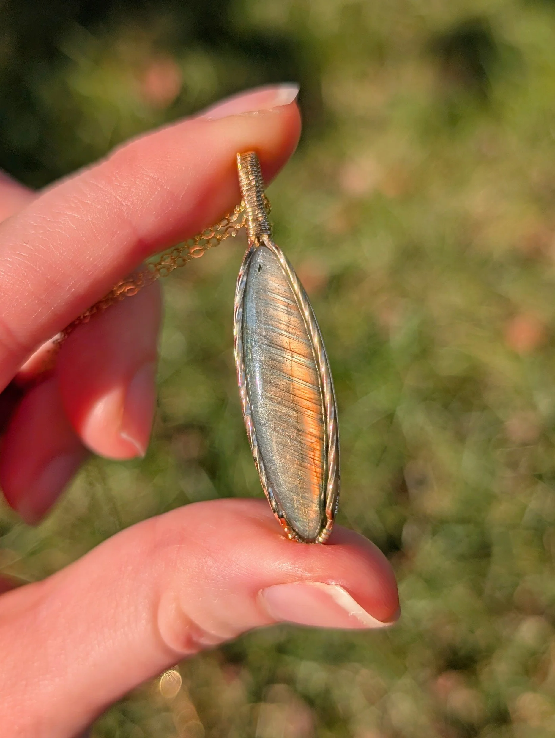 The Petal Necklace with Orange Labradorite in 14k Gold Filled