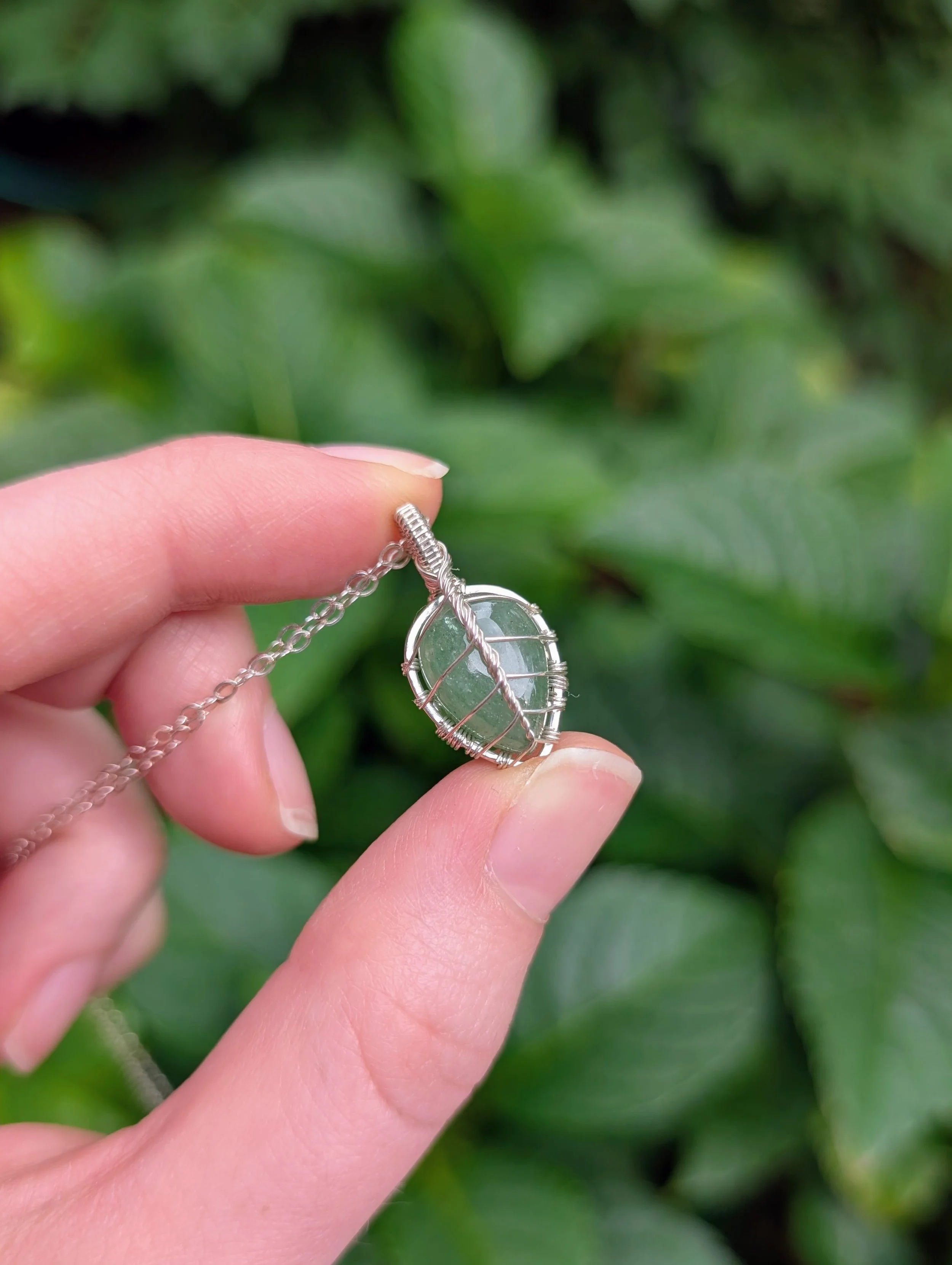 Mini Leaf Necklace with Green Aventurine in Sterling Silver