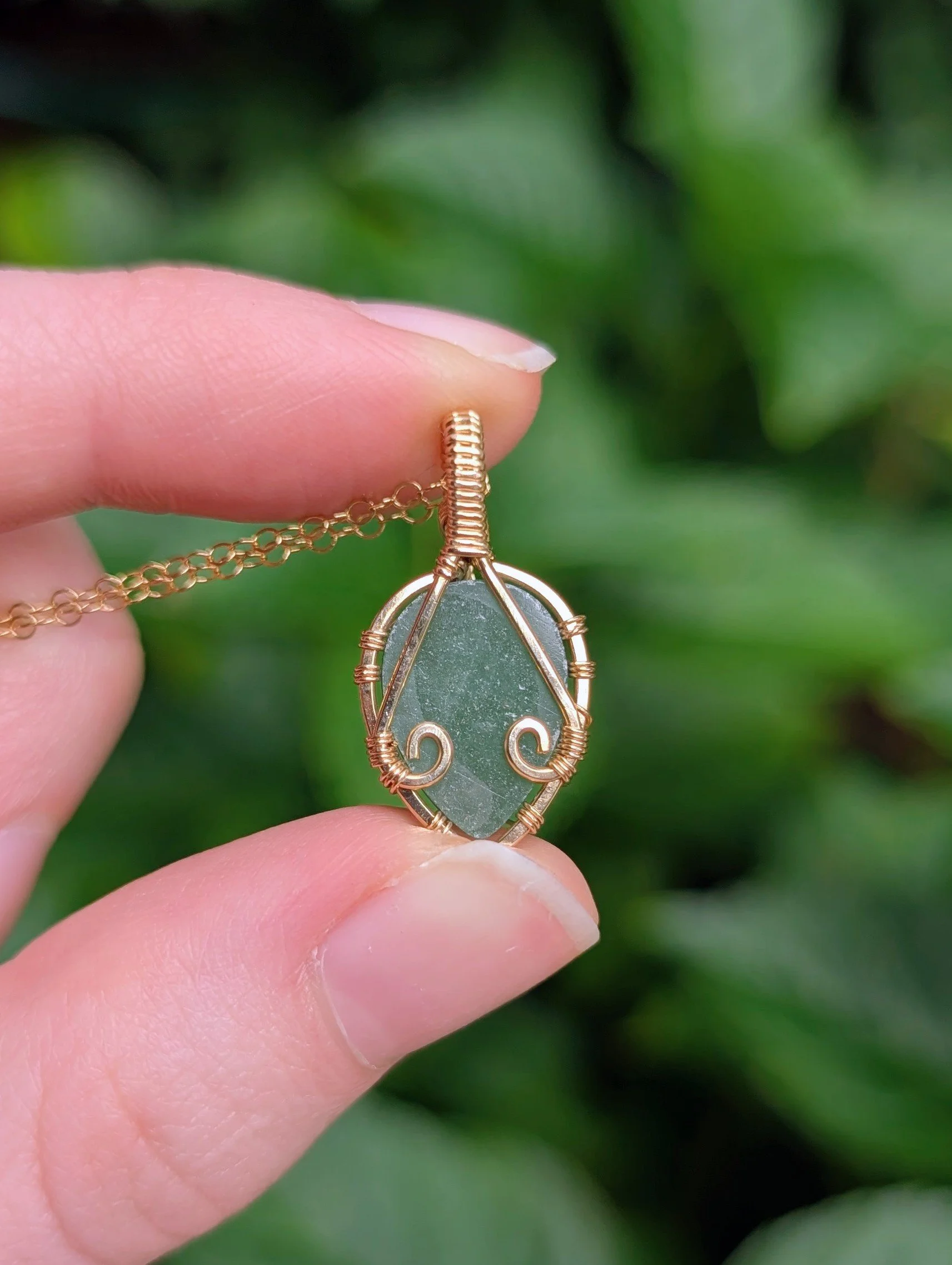 back of Mini Leaf Necklace with Green Aventurine in 14k Gold Filled