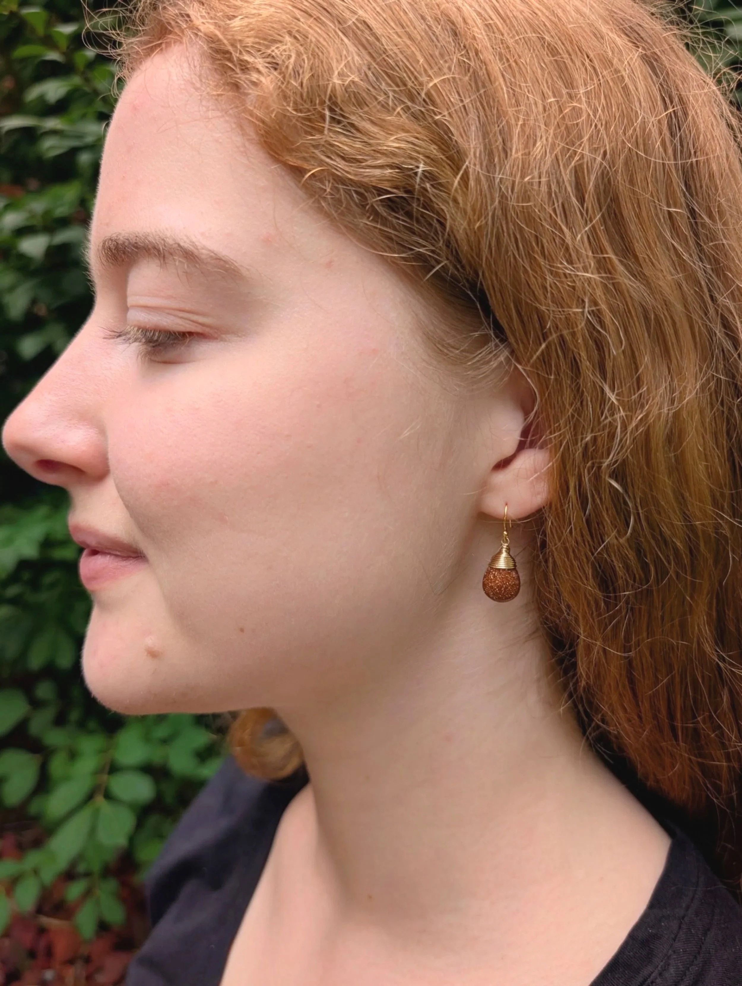 Teardrop Earrings with Goldstone in 14k Gold Filled