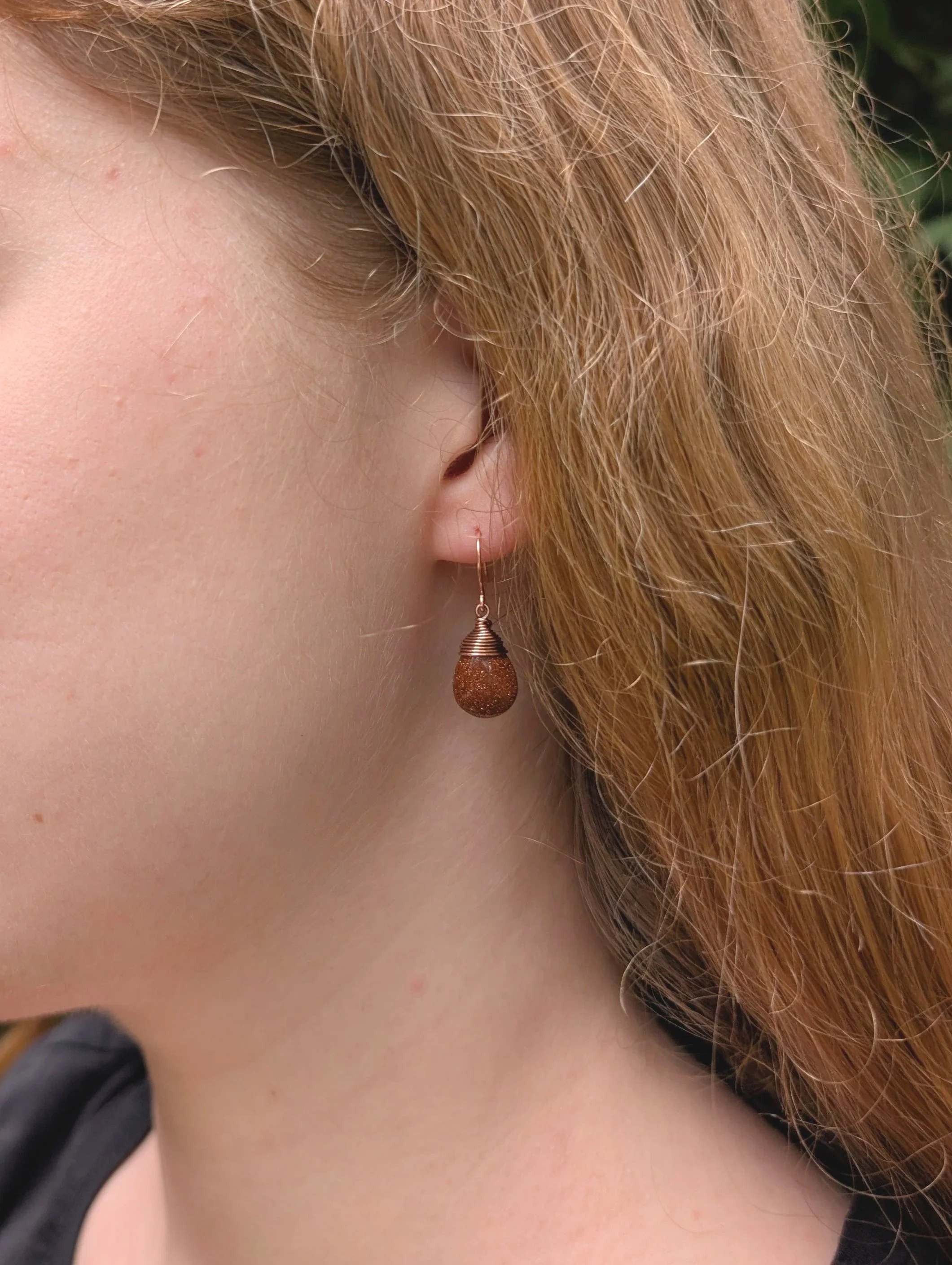 Teardrop Earrings with Goldstone in Copper