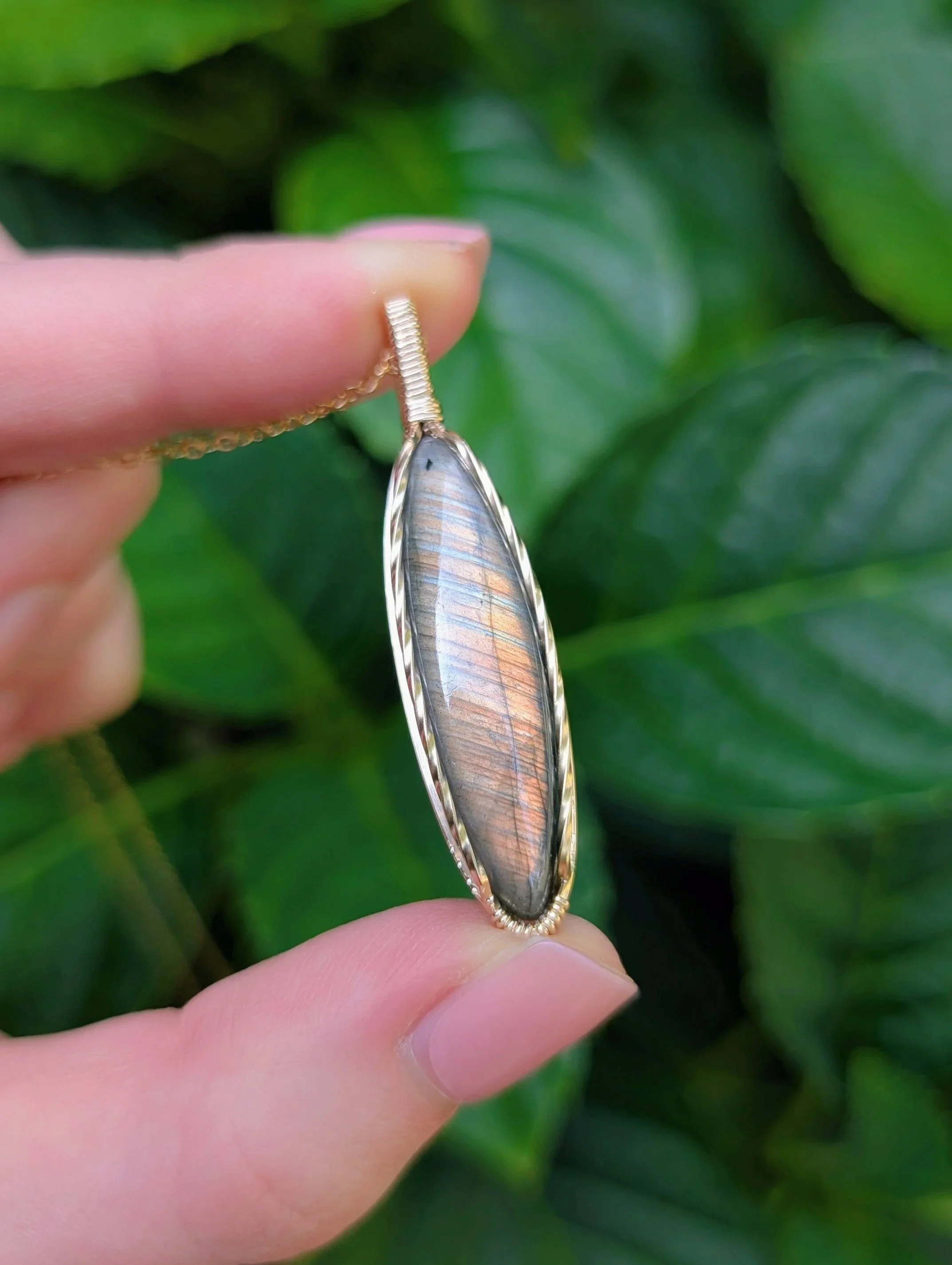 The Petal Necklace with Orange Labradorite in 14k Gold Filled