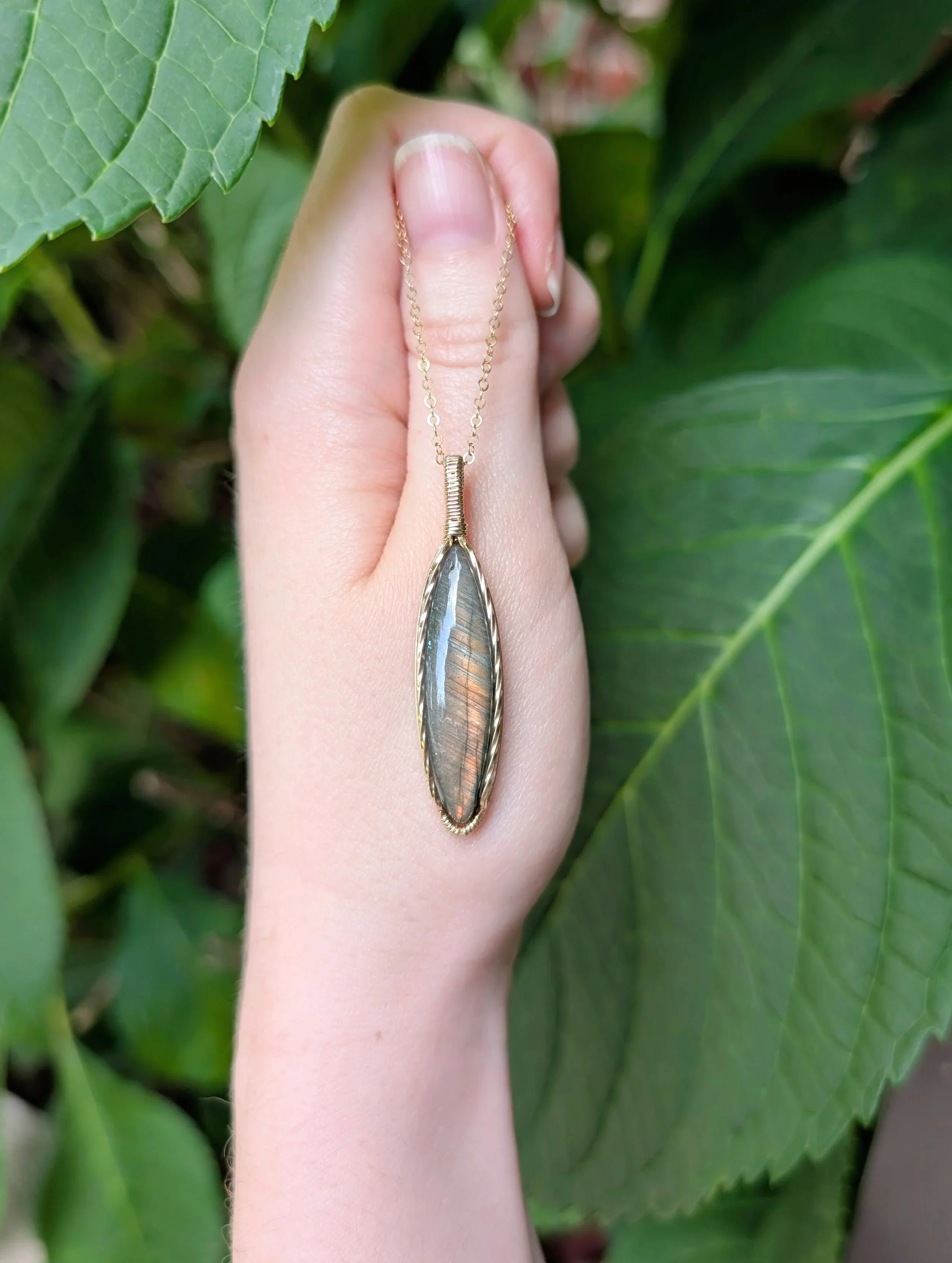 The Petal Necklace with Orange Labradorite in 14k Gold Filled