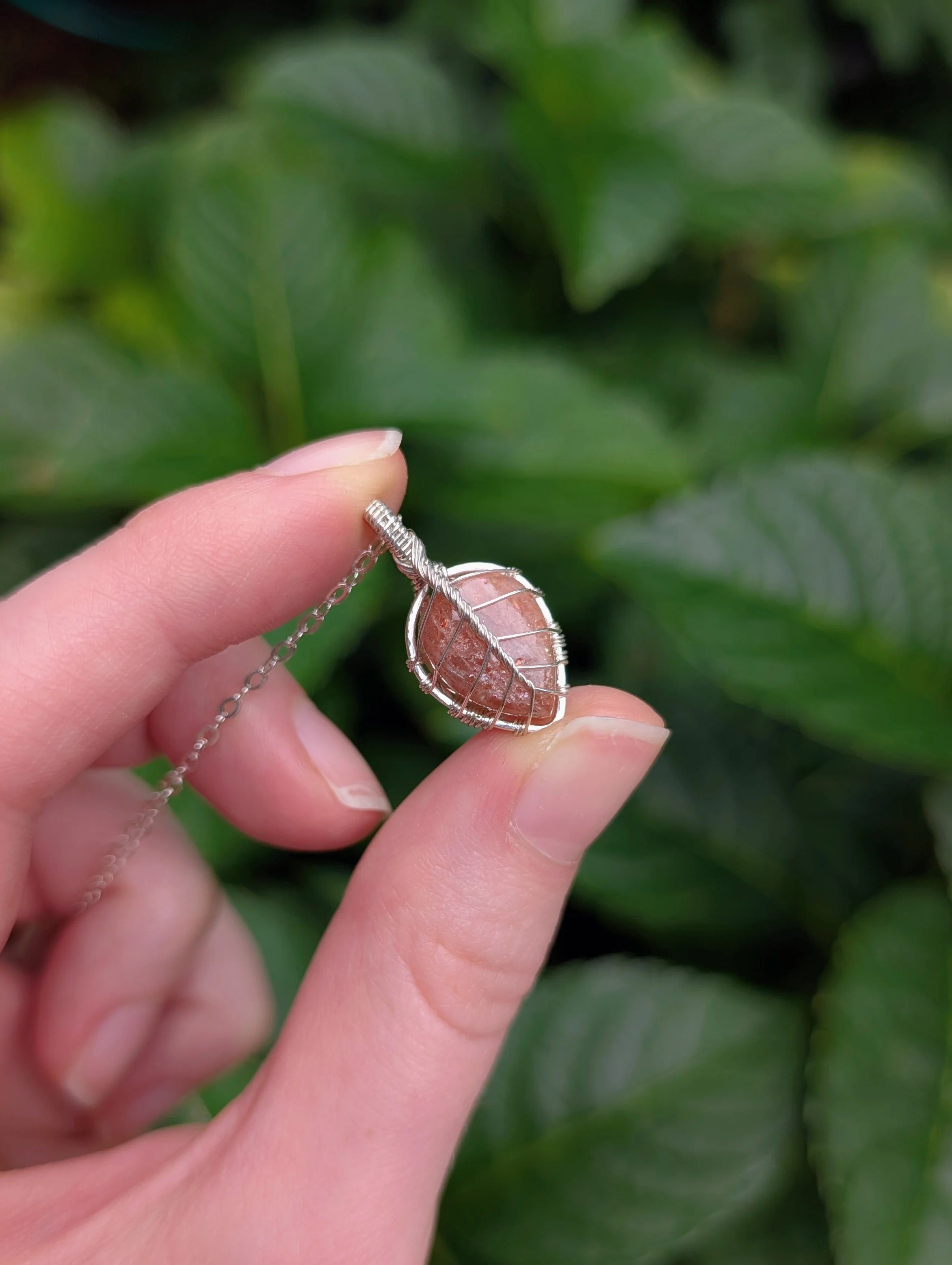 Mini Leaf Necklace with Sunstone in Sterling Silver