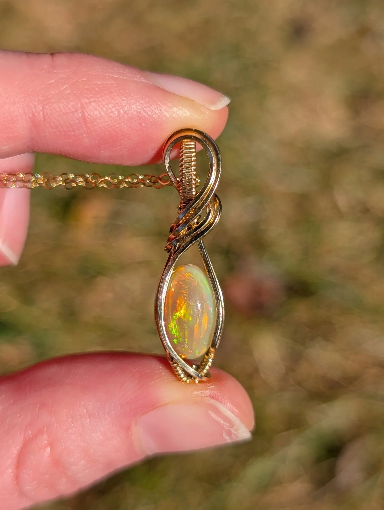 Elara Necklace with an Orange Ethiopian Opal in 14k Gold Filled