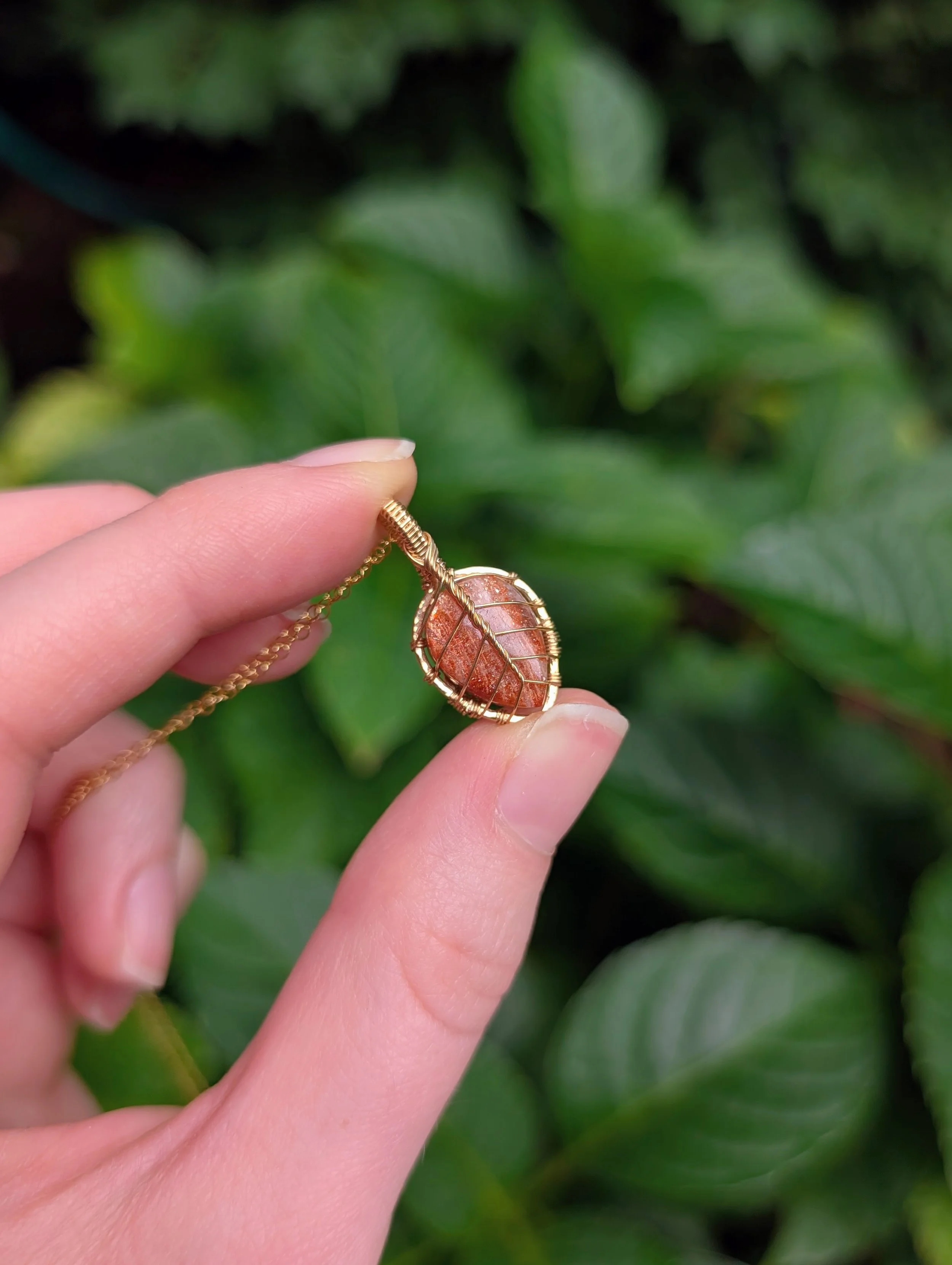 Mini Leaf Necklace with Sunstone in 14k Gold Filled