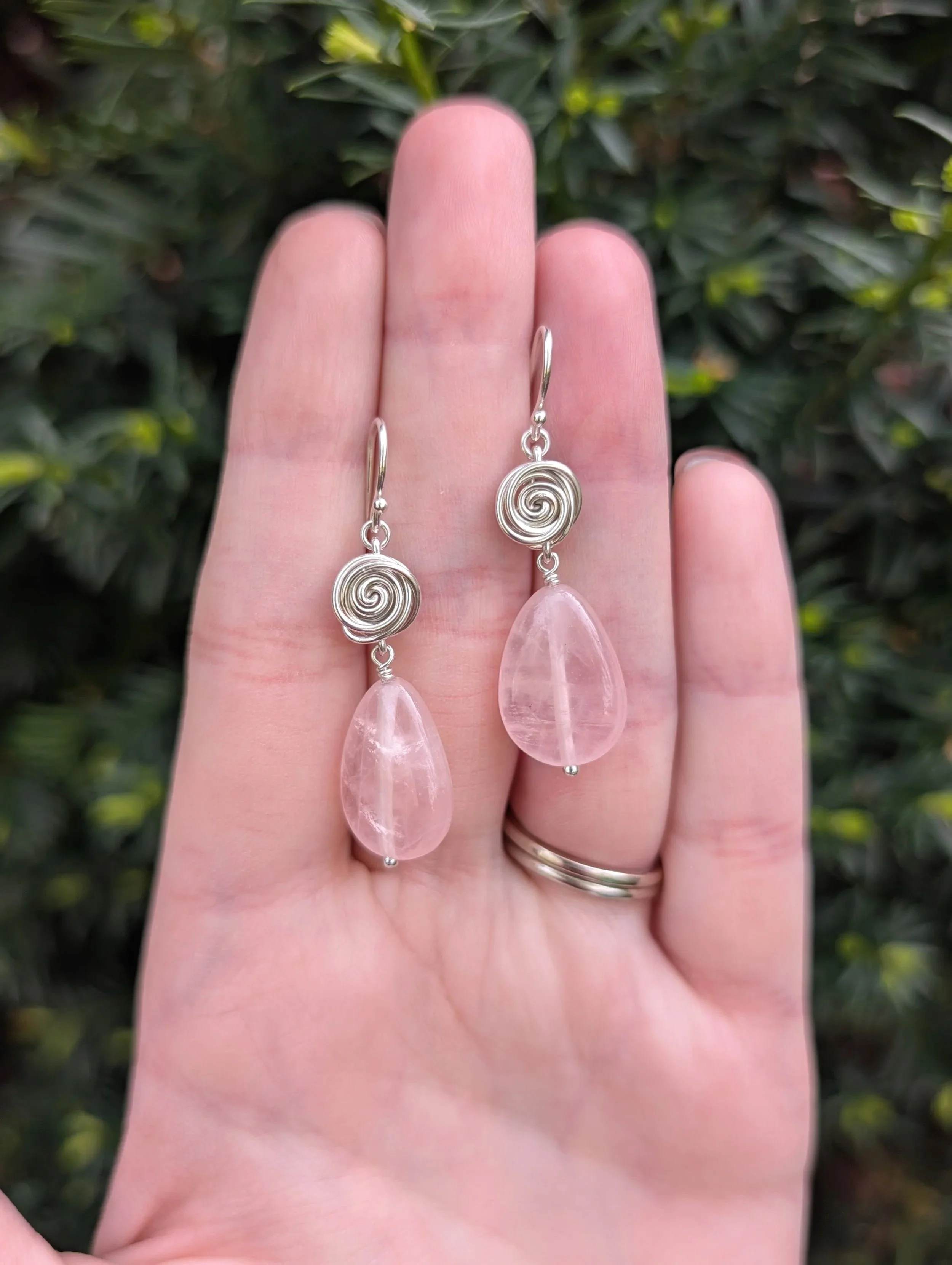 Rosette Earrings in Rose Quartz | Sterling Silver or 14k Gold Filled