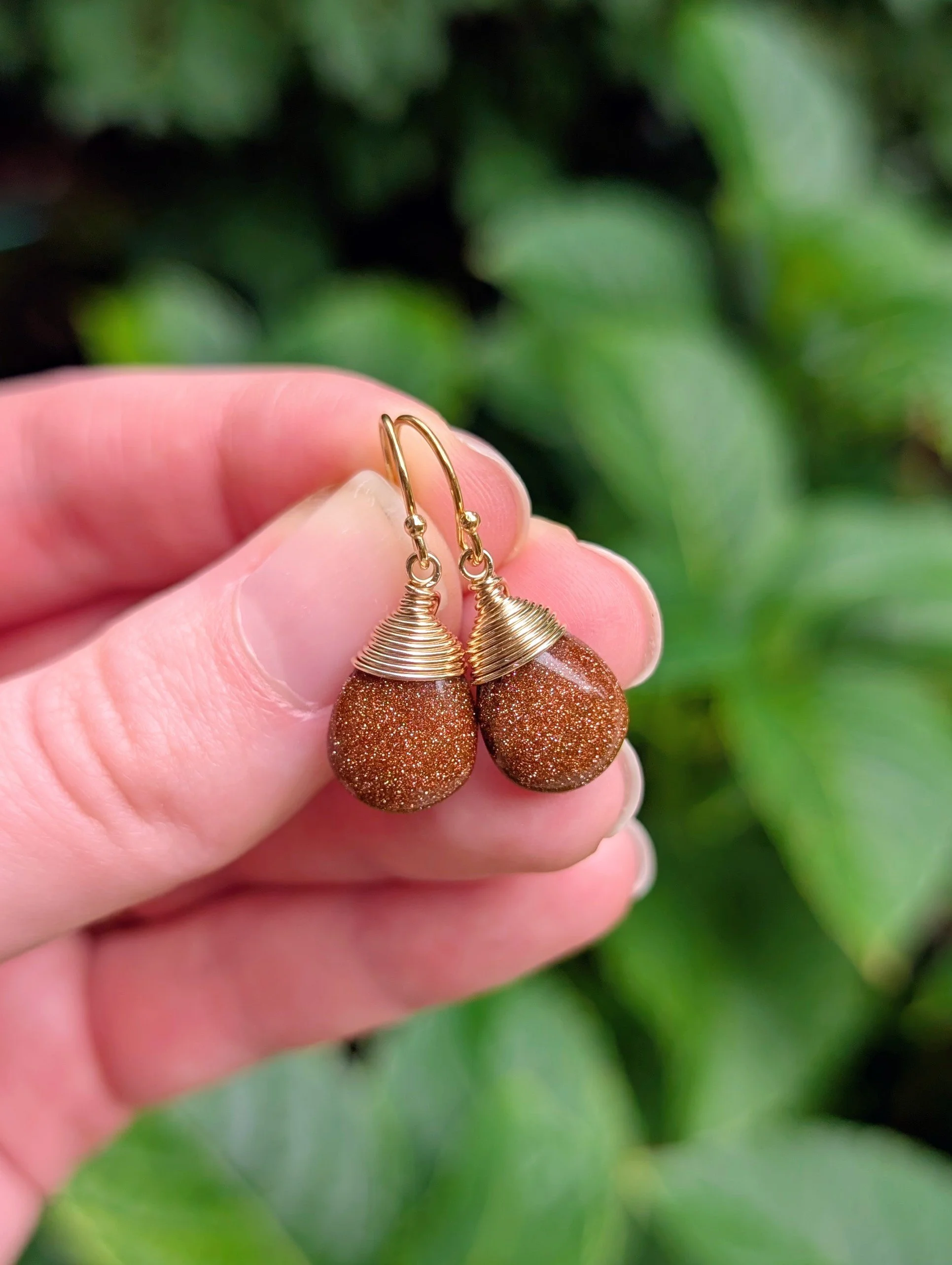 Teardrop Earrings with Goldstone in 14k Gold Filled