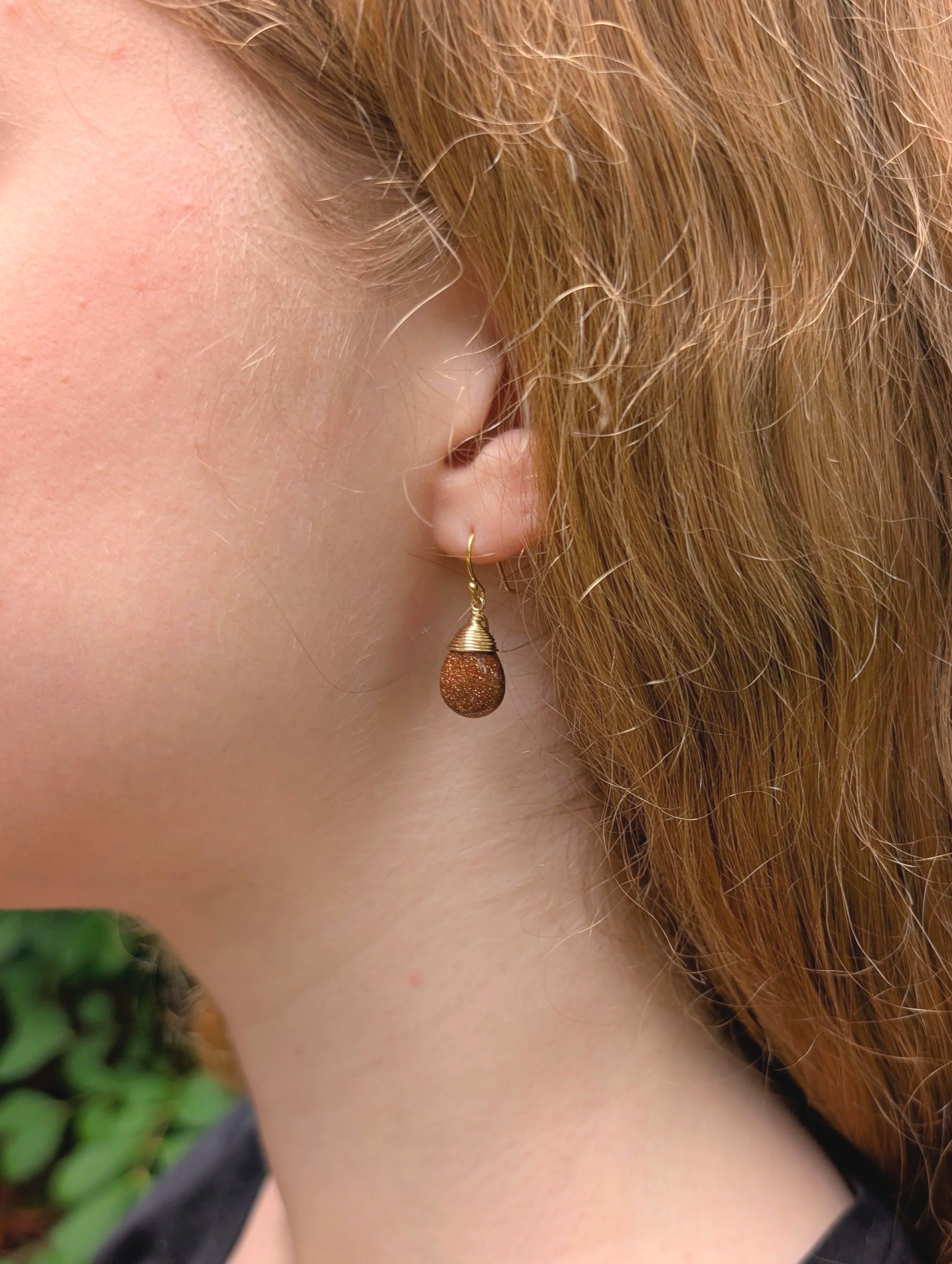 Teardrop Earrings with Goldstone in 14k Gold Filled