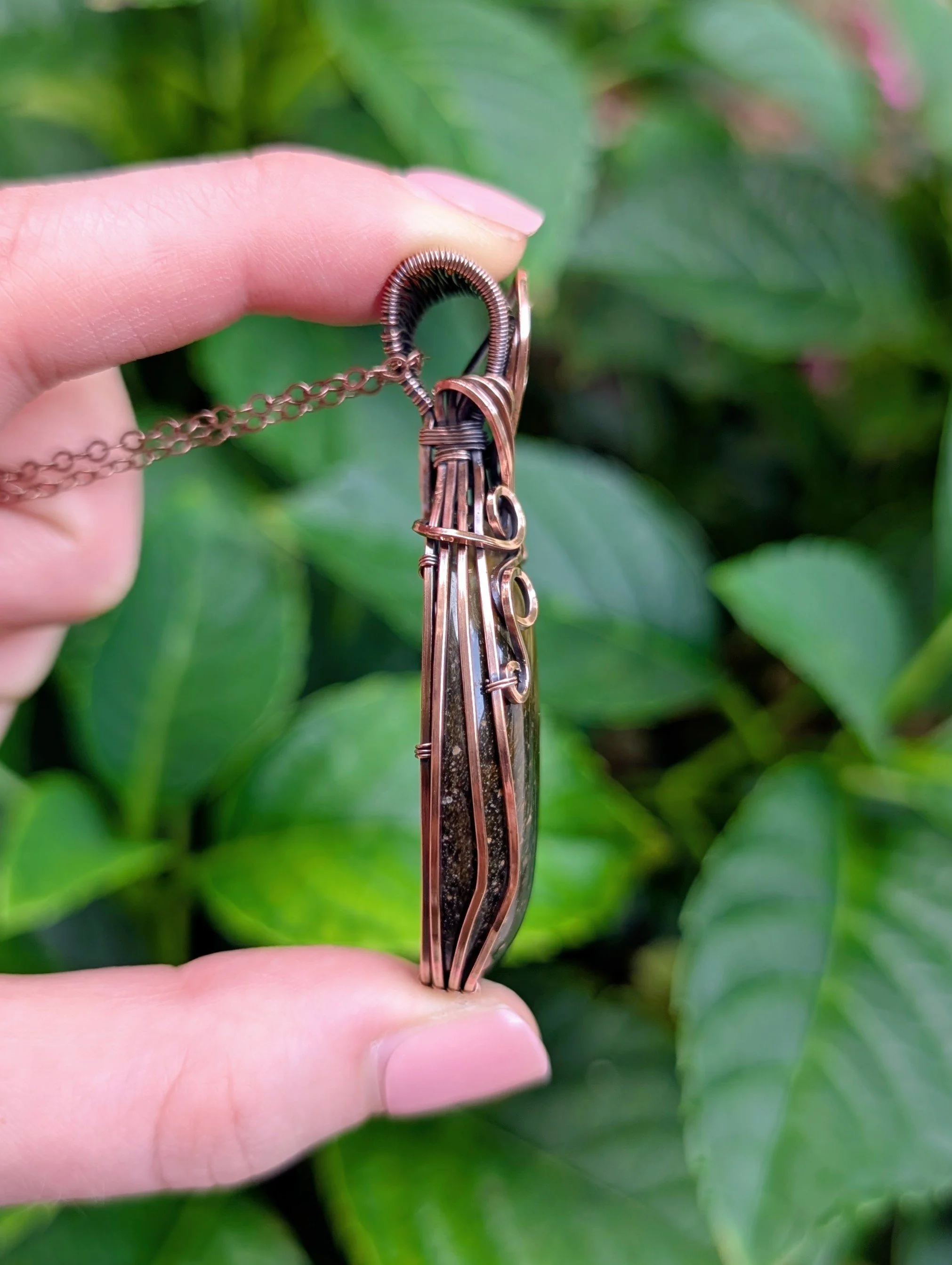 side of The Secret Garden Necklace with Tiger's Eye in Copper