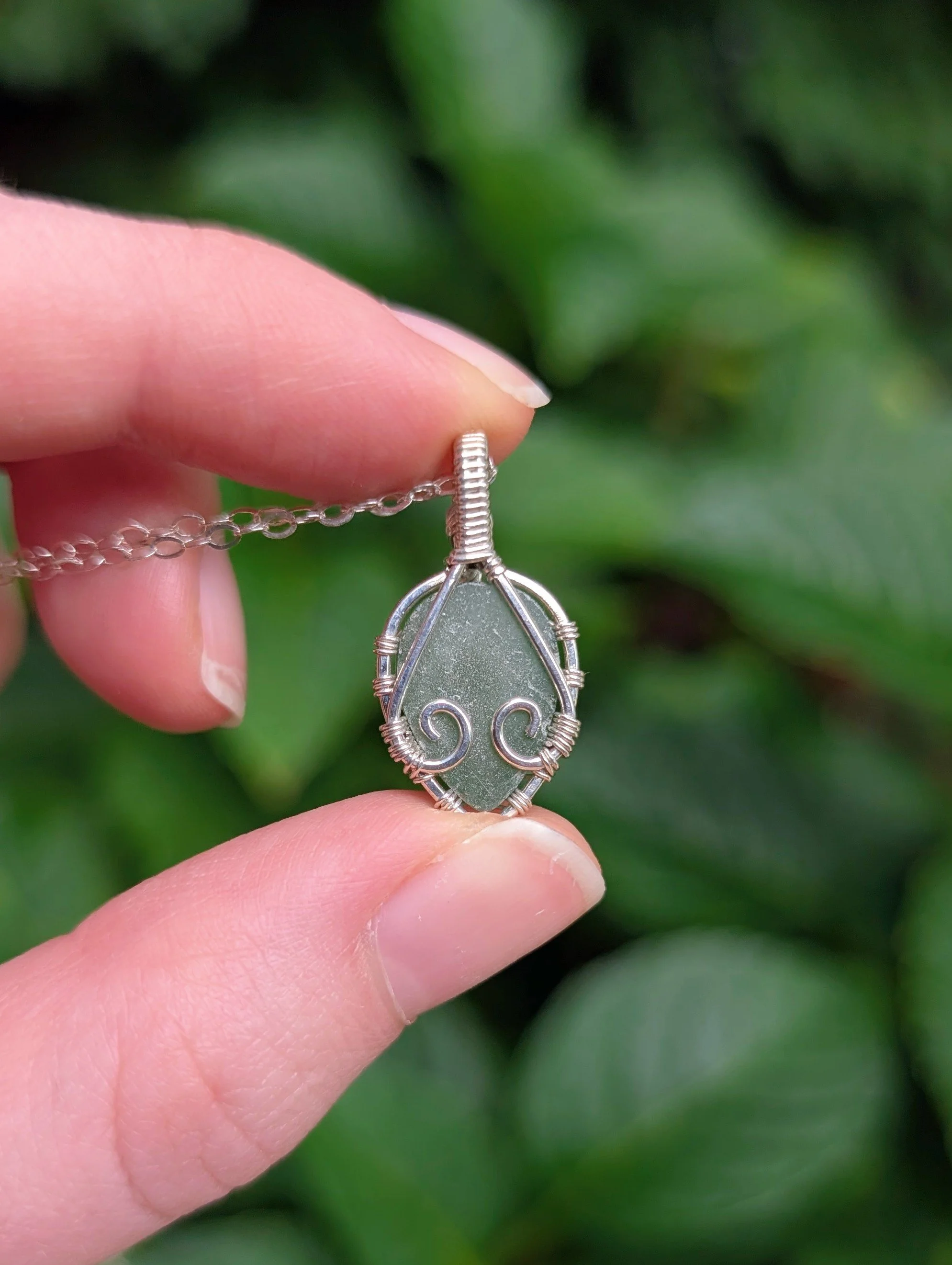 back of Mini Leaf Necklace with Green Aventurine in Sterling Silver