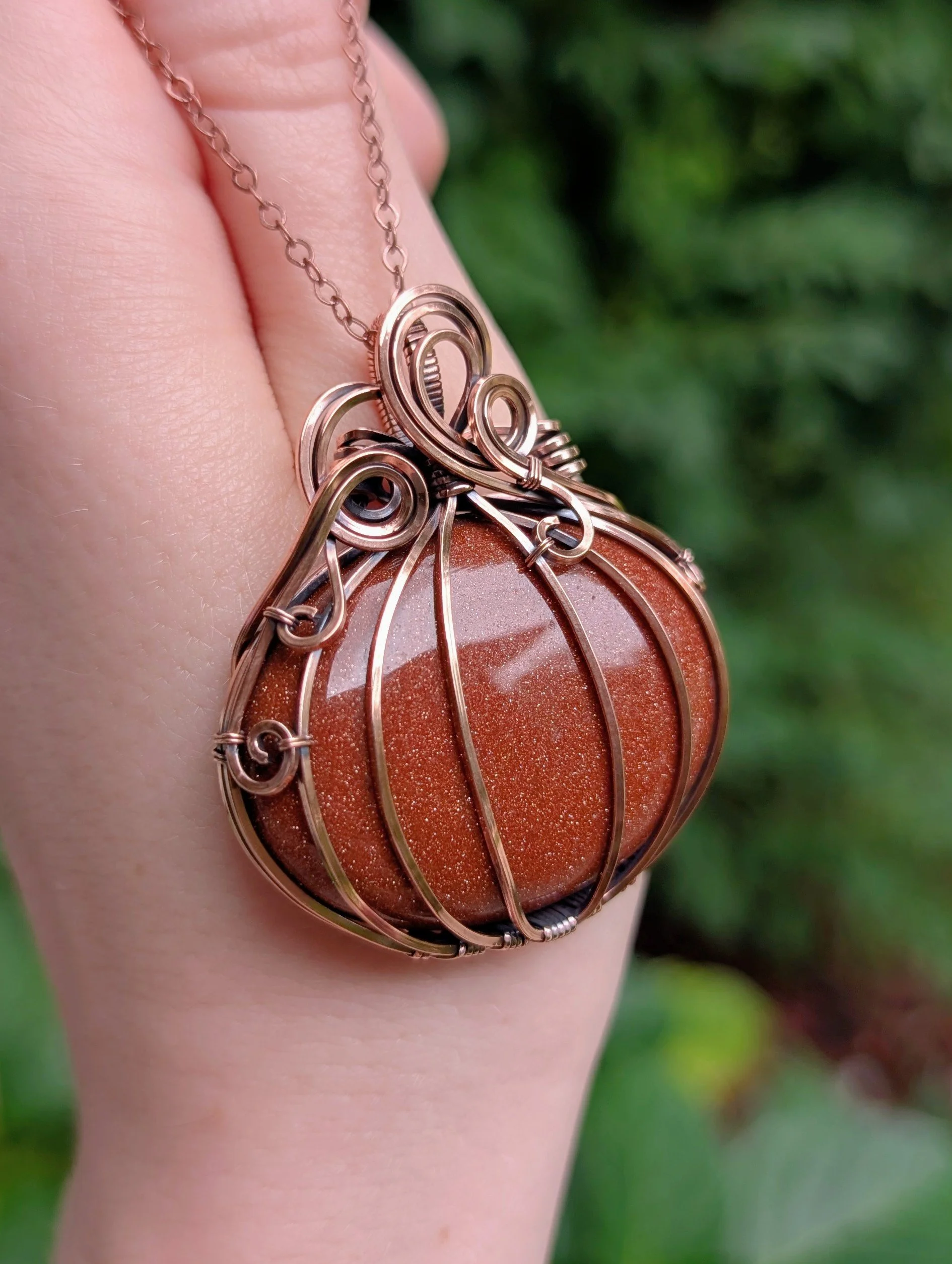 Statement Pumpkin Necklace with Goldstone in Copper