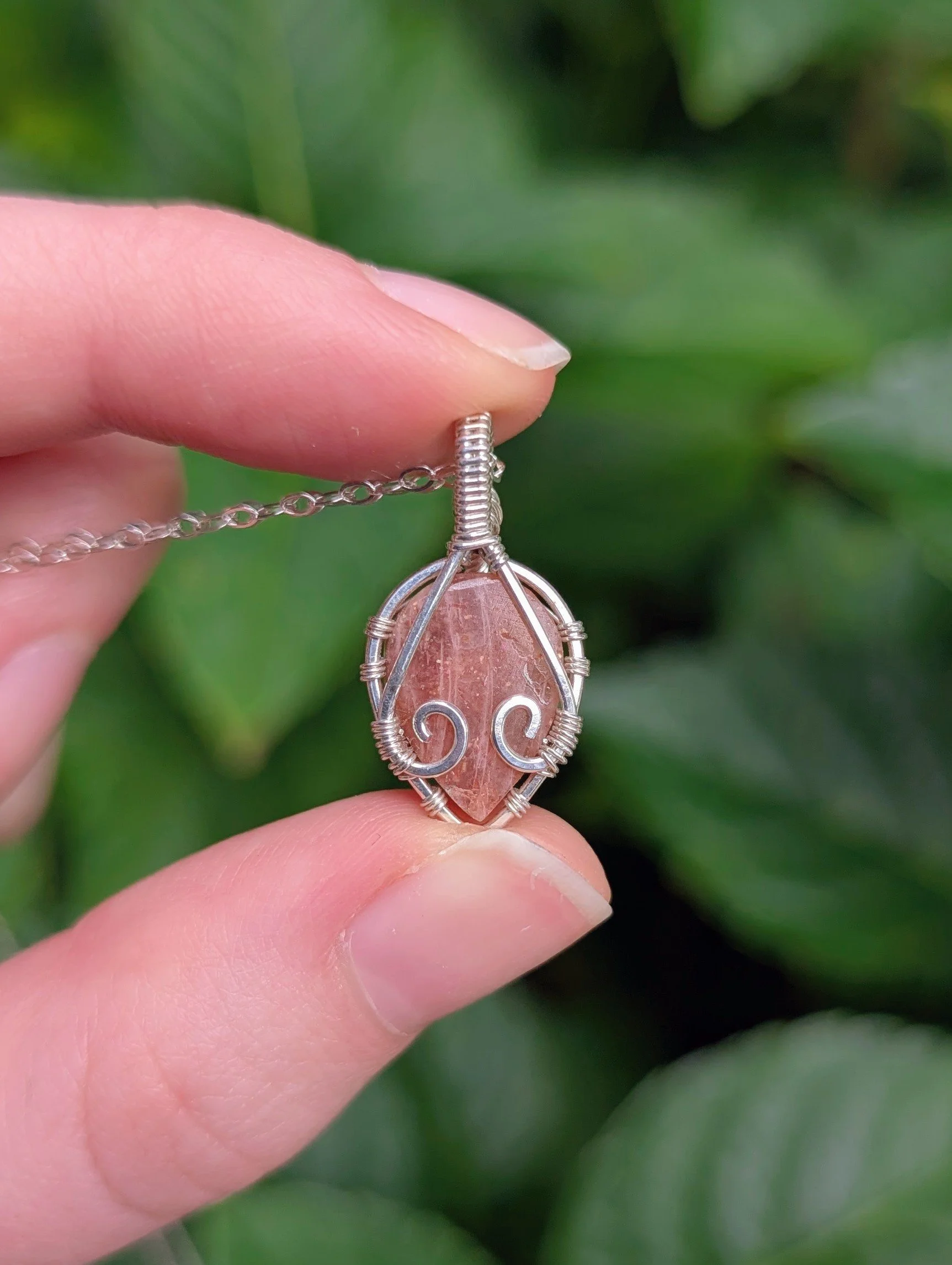 back of Mini Leaf Necklace with Sunstone in Sterling Silver
