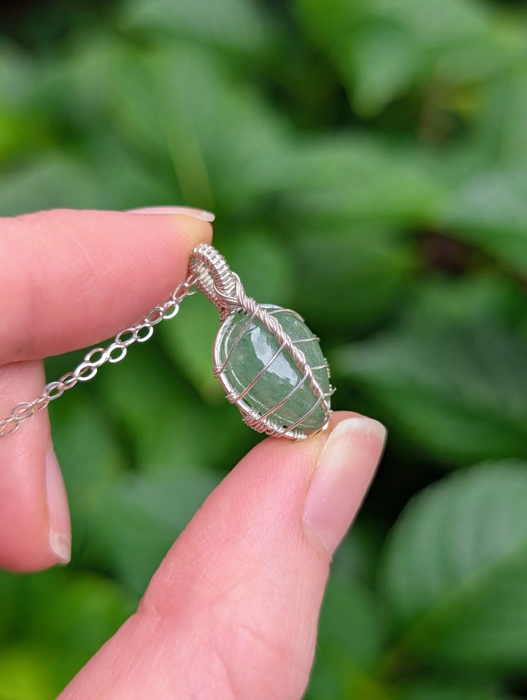 Mini Leaf Necklace with Green Aventurine in Sterling Silver