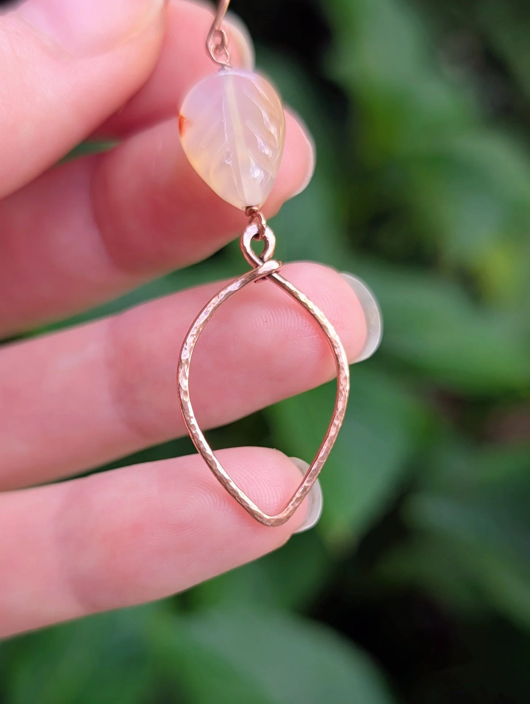 Cascading Leaves Earrings with Carnelian in Copper