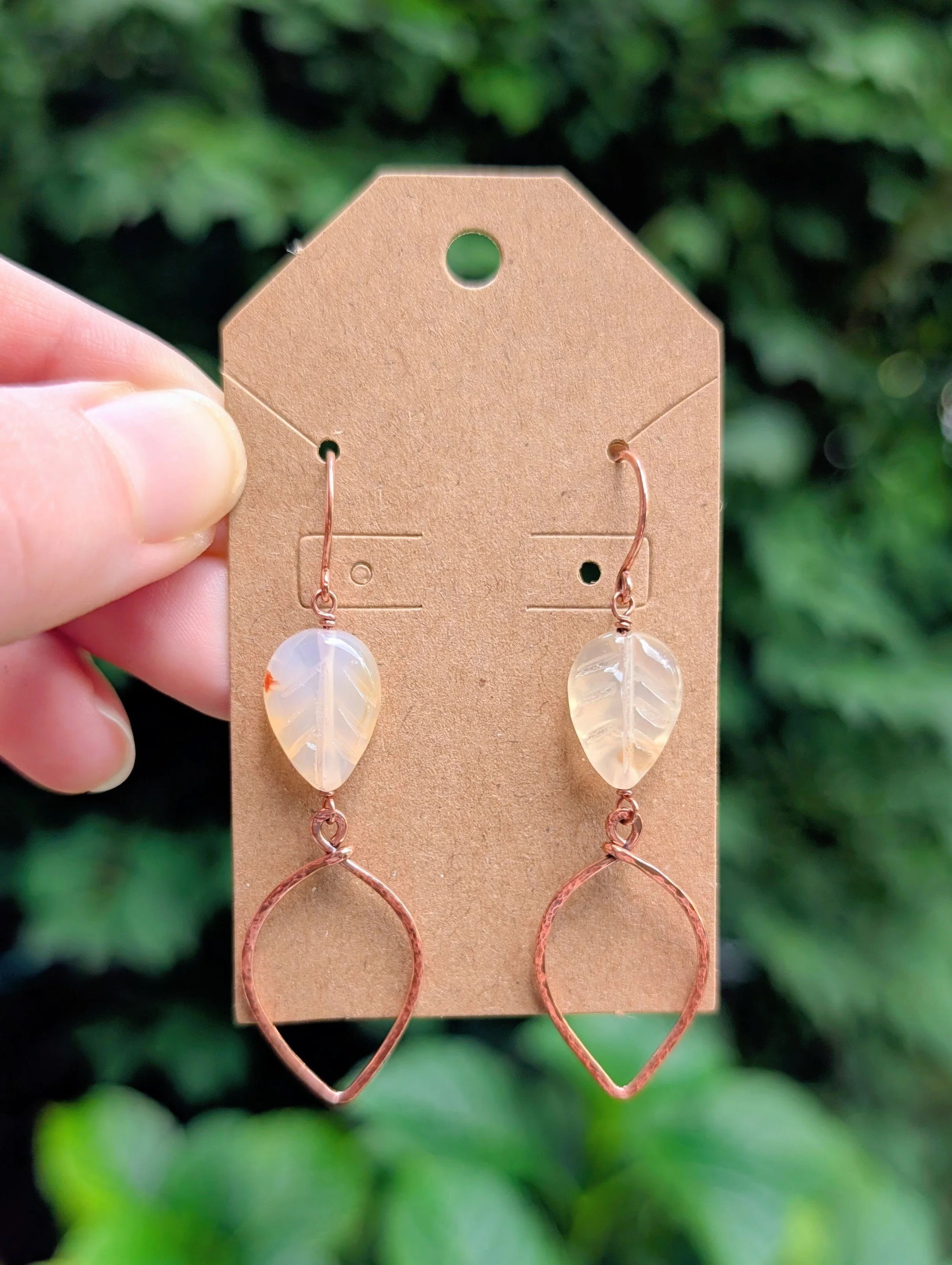 Cascading Leaves Earrings with Carnelian in Copper