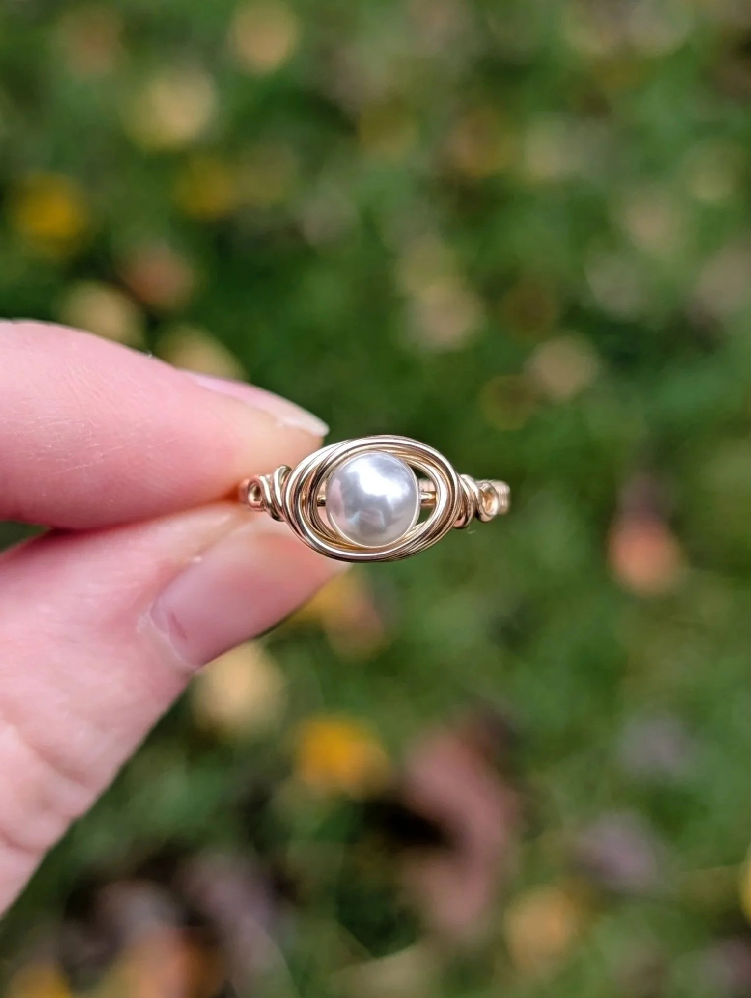 White Pearl Ring in 14k Gold Filled | Custom Sizing