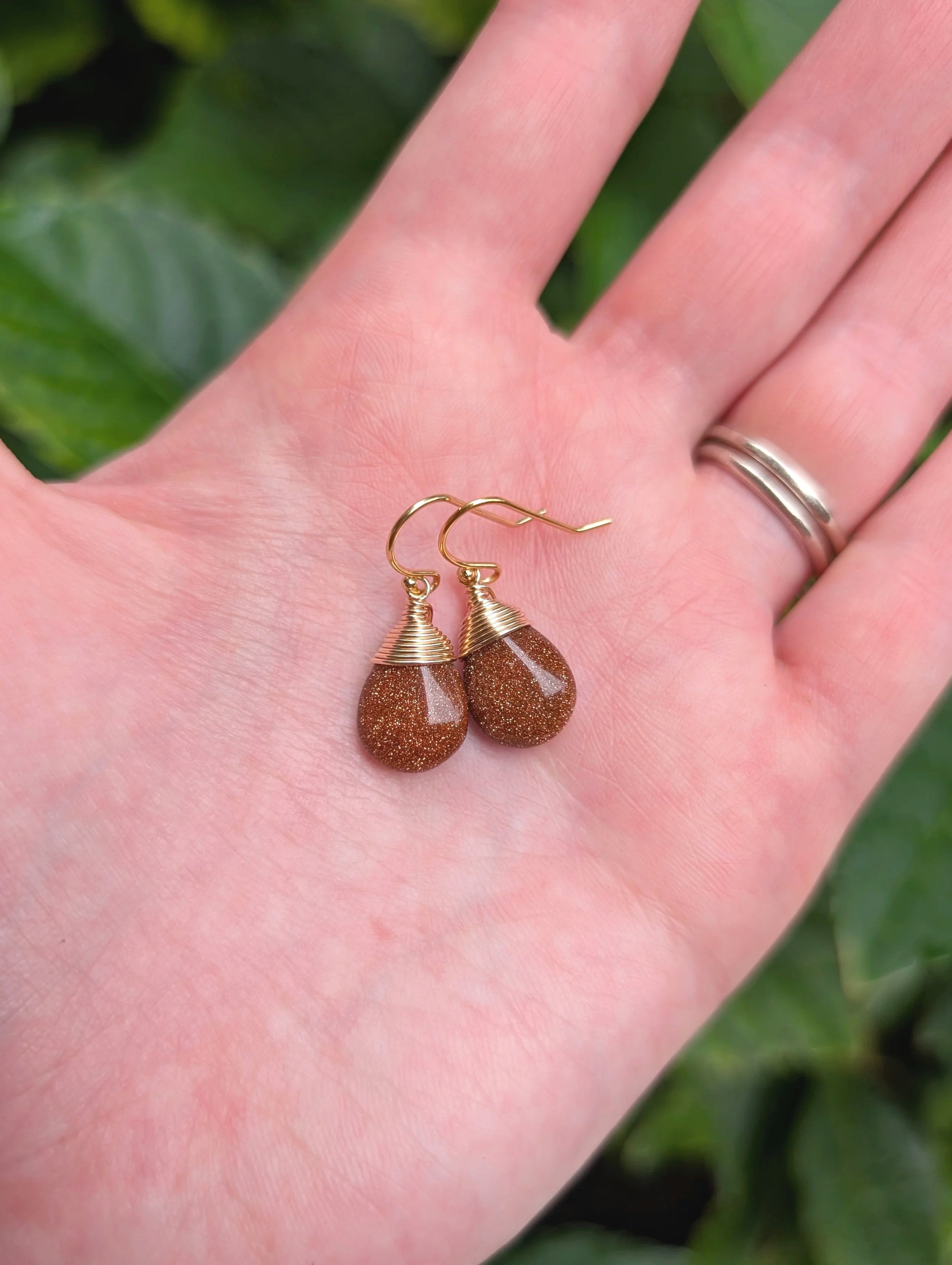 Teardrop Earrings with Goldstone in 14k Gold Filled