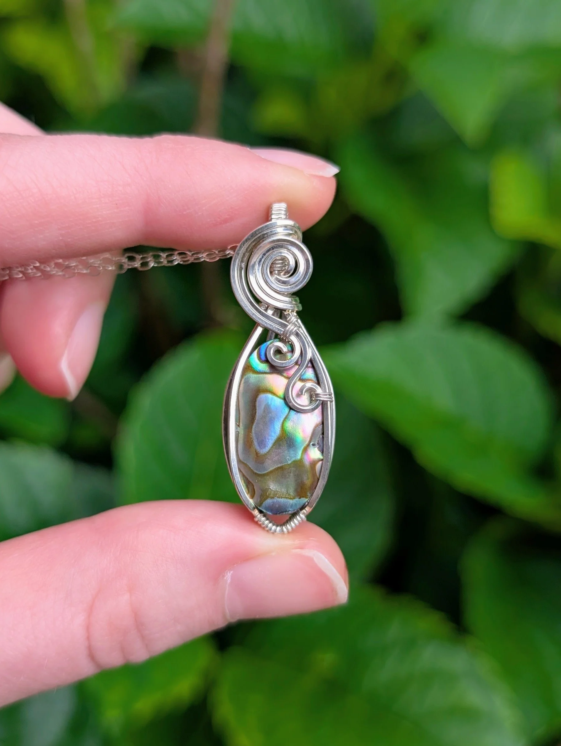 Ocean Wave Necklace | Abalone Shell Necklace in Sterling Silver