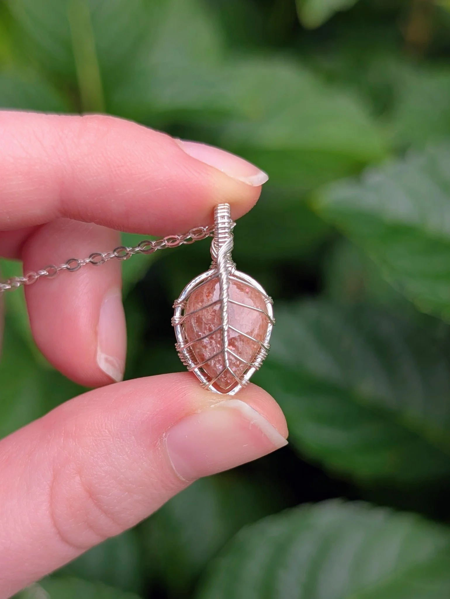Mini Leaf Necklace | Sunstone in Sterling Silver