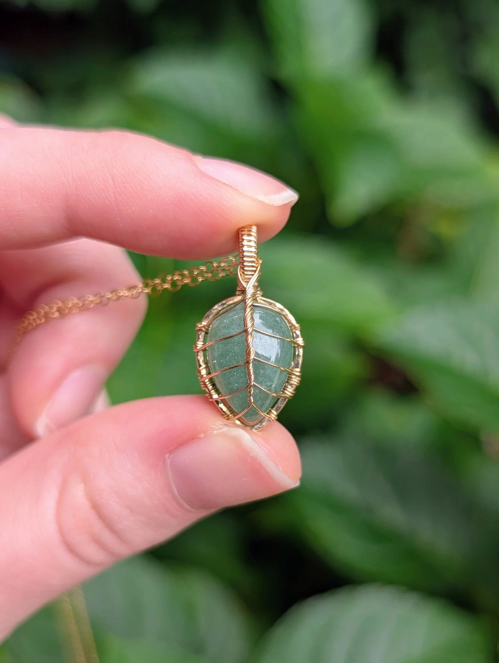 Mini Leaf Necklace with Green Aventurine in 14k Gold Filled