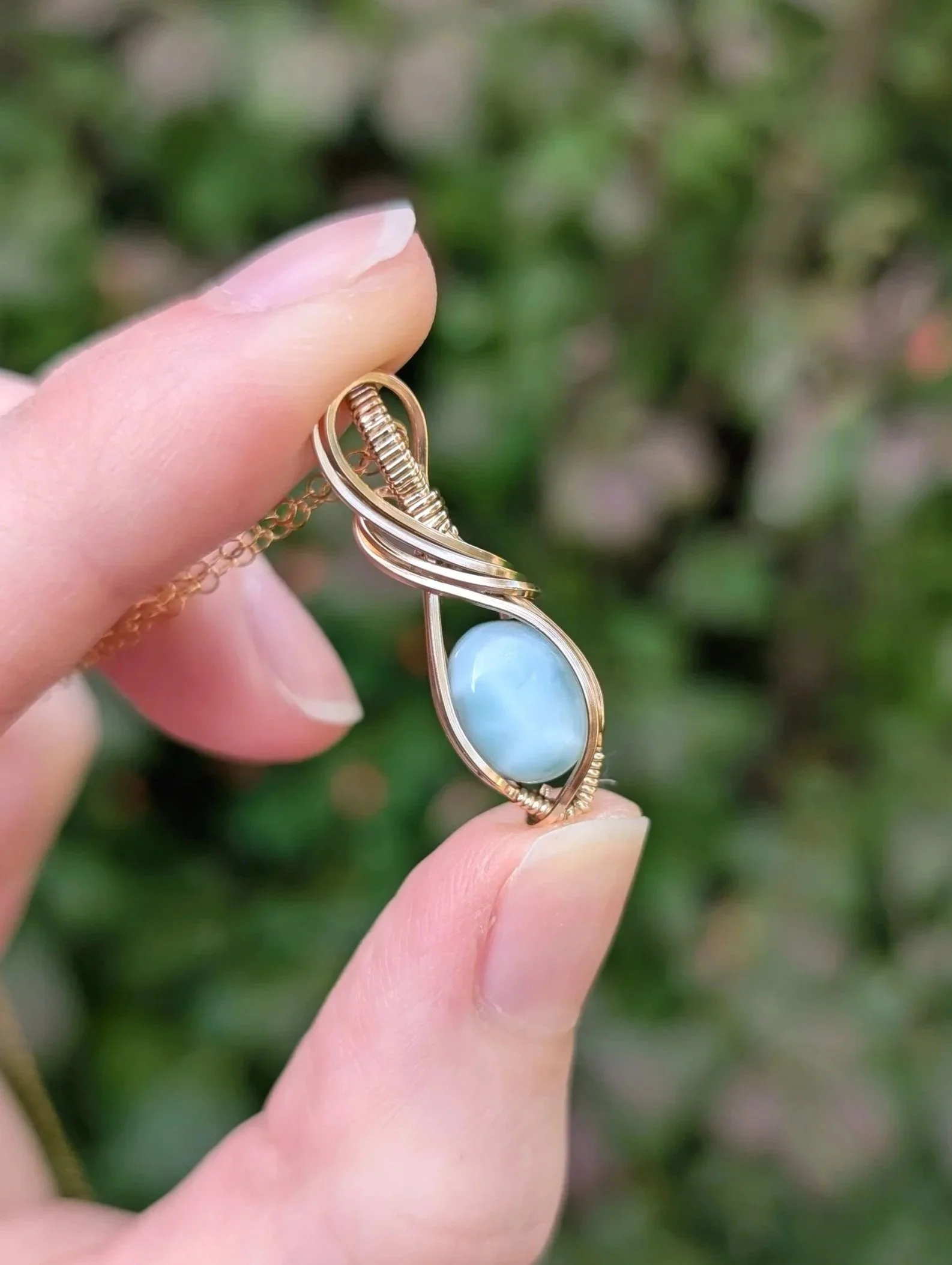 Elara Necklace Larimar Stone in 14k Gold filled