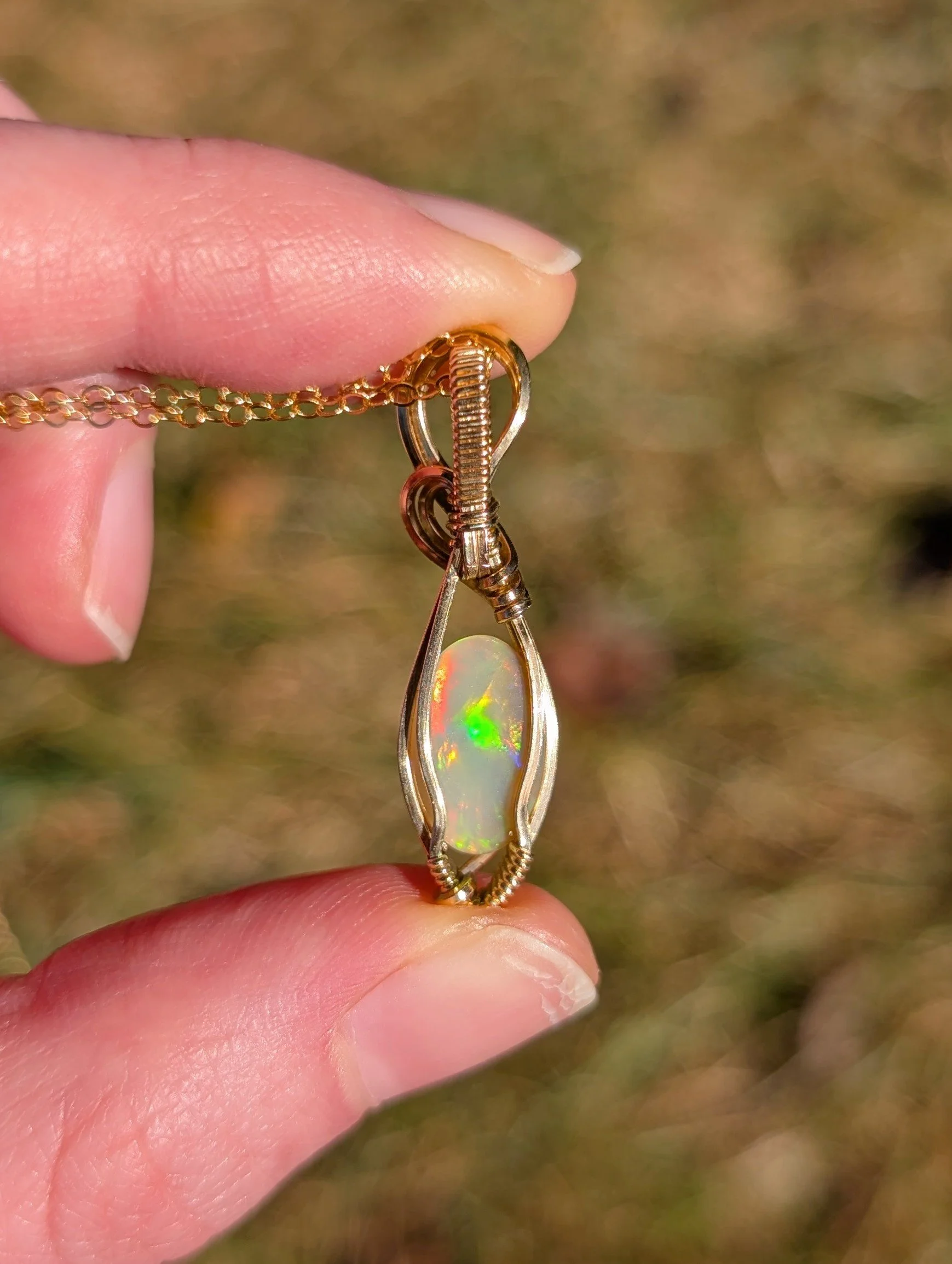 Elara Necklace with an Orange Ethiopian Opal in 14k Gold Filled